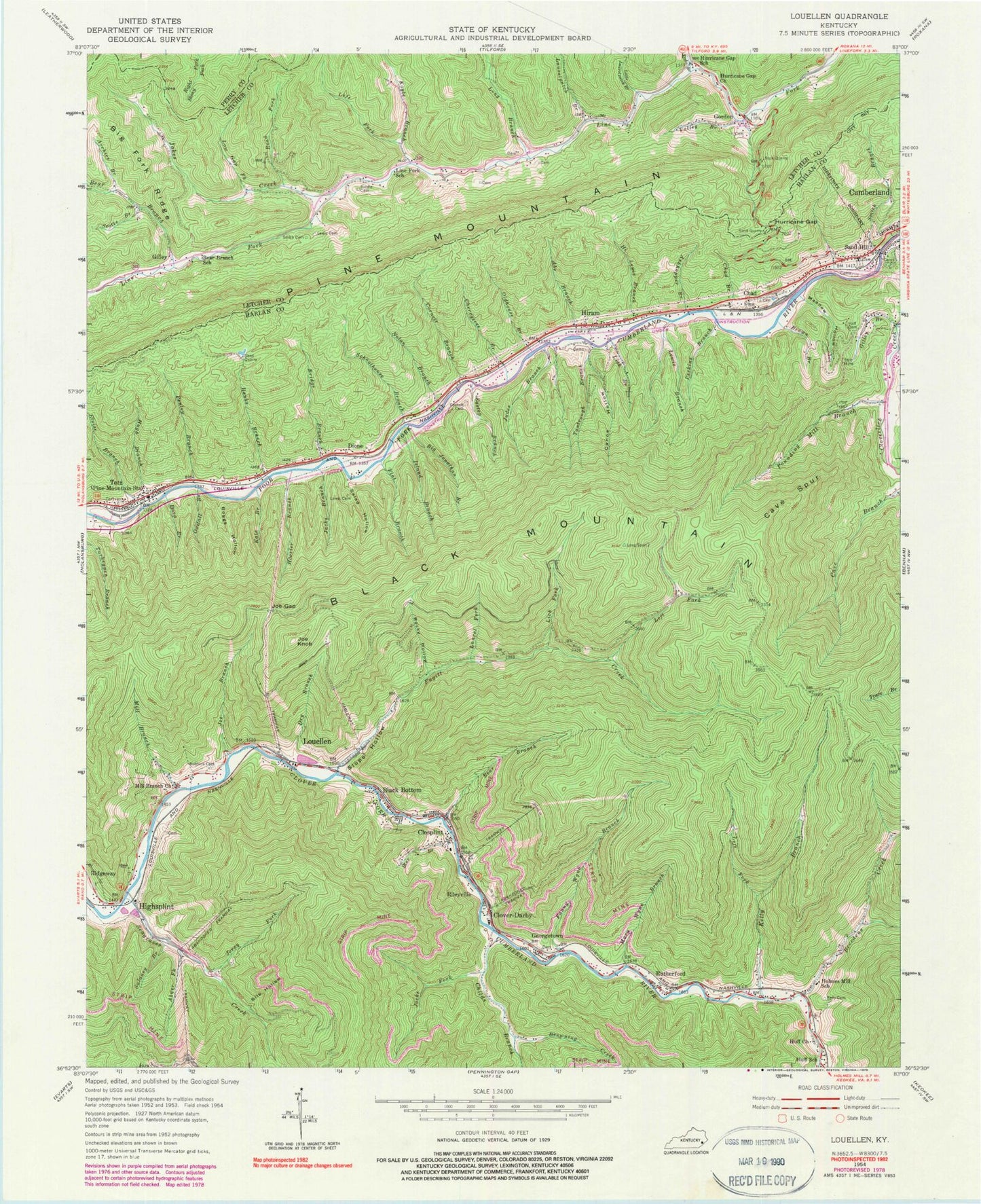 Classic USGS Louellen Kentucky 7.5'x7.5' Topo Map Image