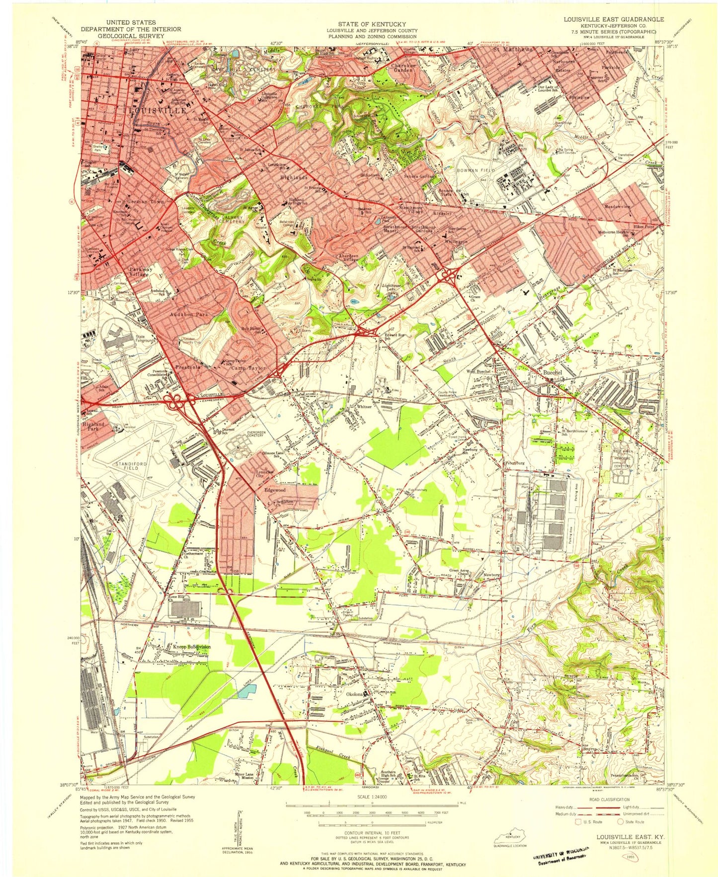 Classic USGS Louisville East Kentucky 7.5'x7.5' Topo Map Image