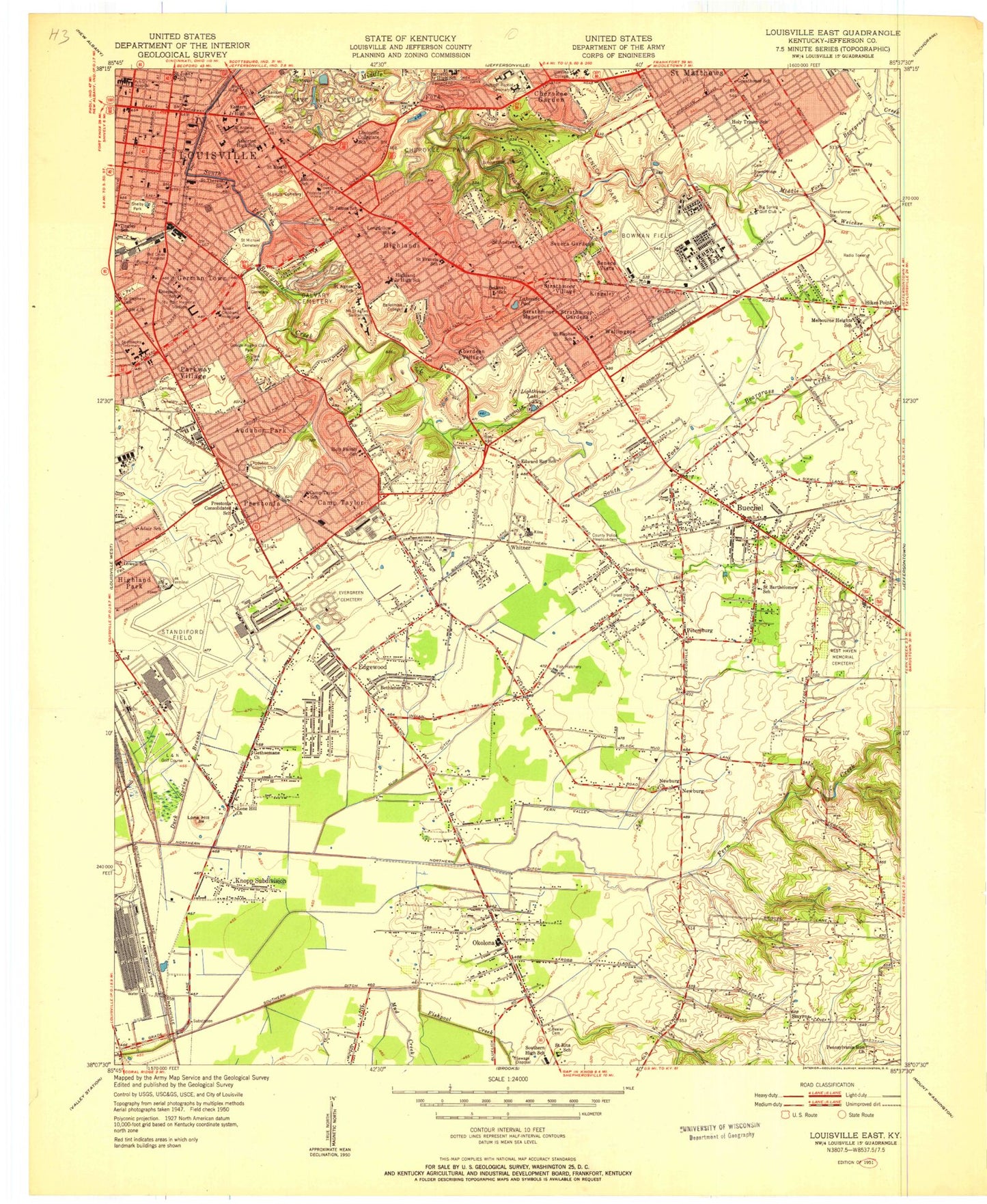 Classic USGS Louisville East Kentucky 7.5'x7.5' Topo Map Image