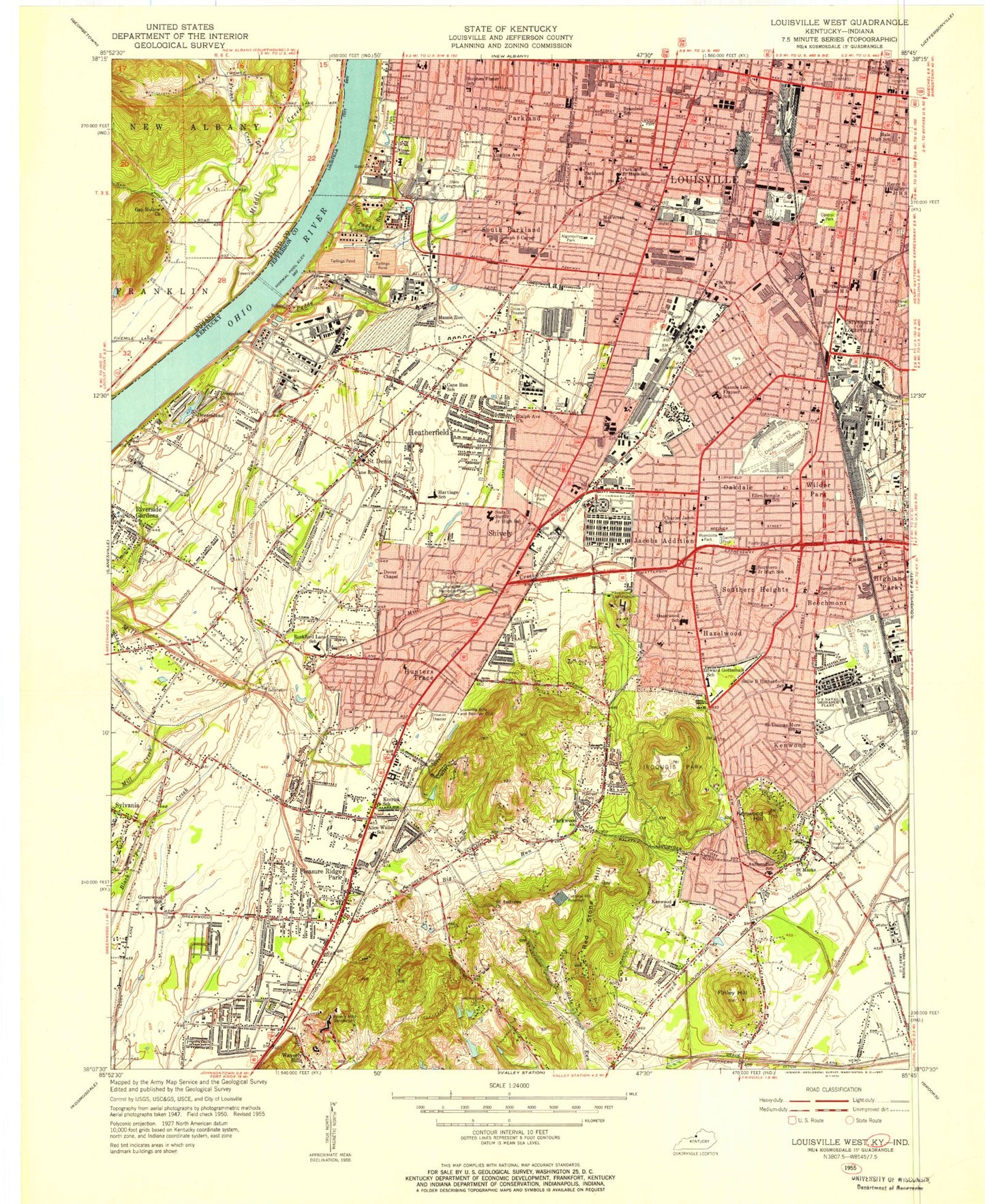 Classic USGS Louisville West Kentucky 7.5'x7.5' Topo Map Image
