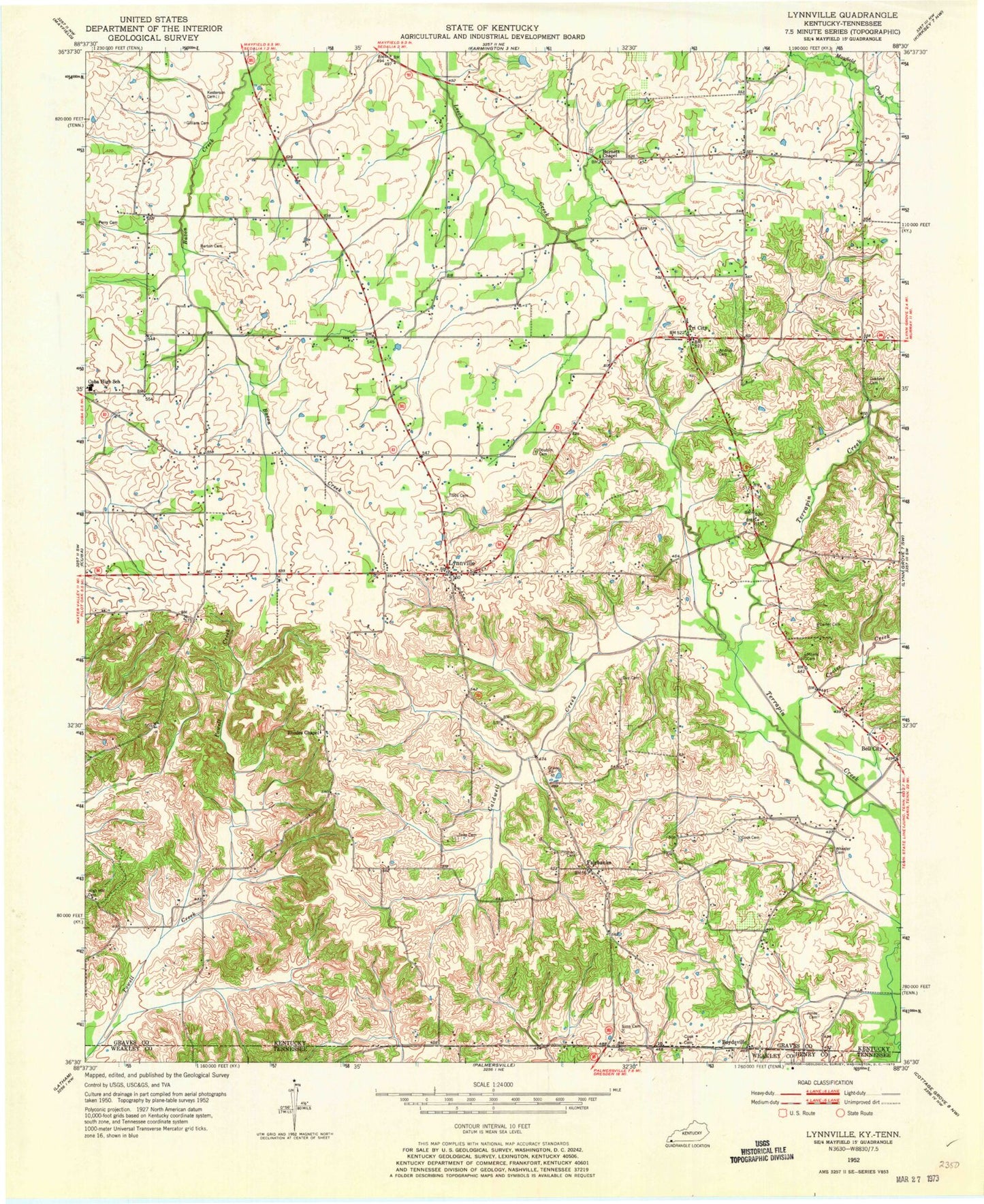 Classic USGS Lynnville Kentucky 7.5'x7.5' Topo Map Image
