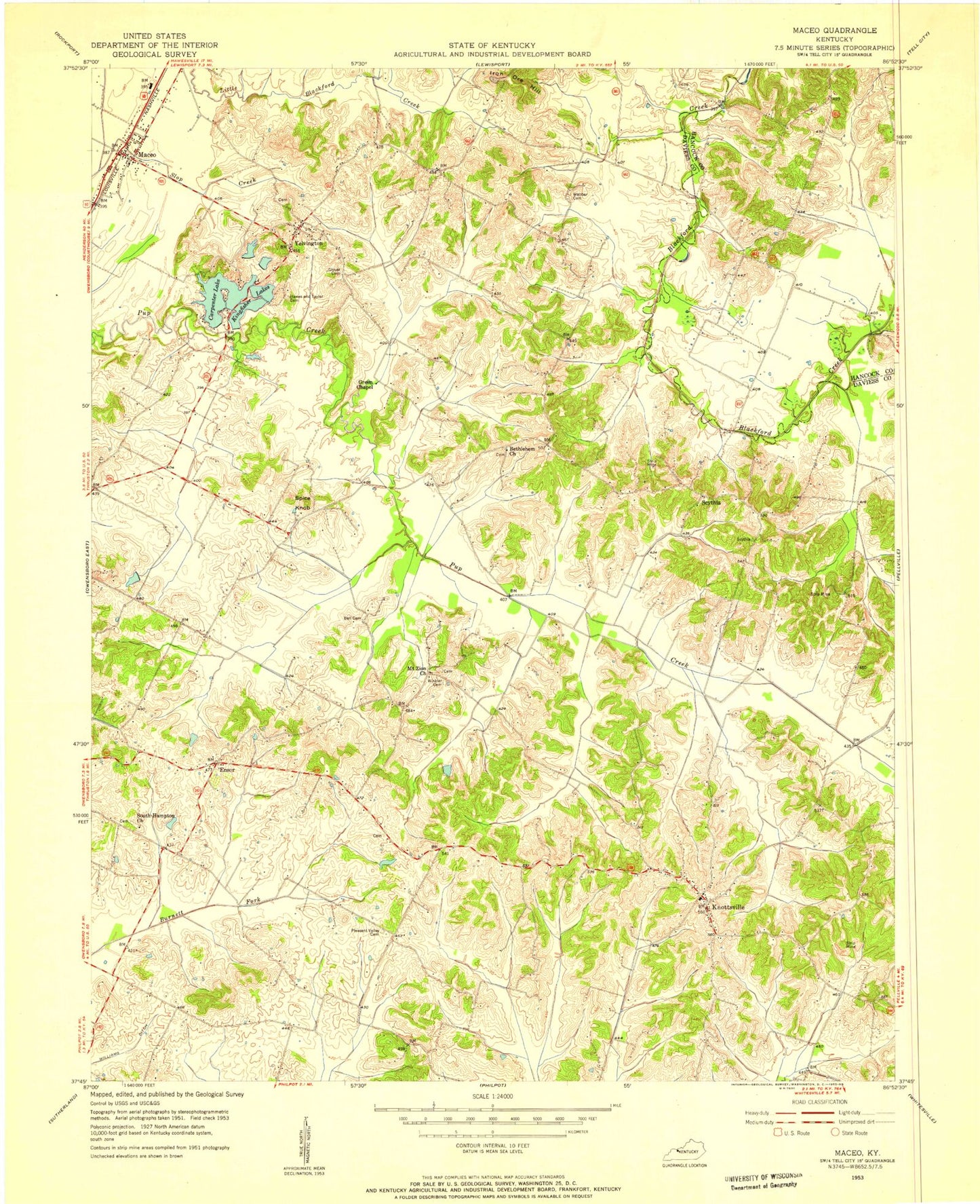 Classic USGS Maceo Kentucky 7.5'x7.5' Topo Map Image
