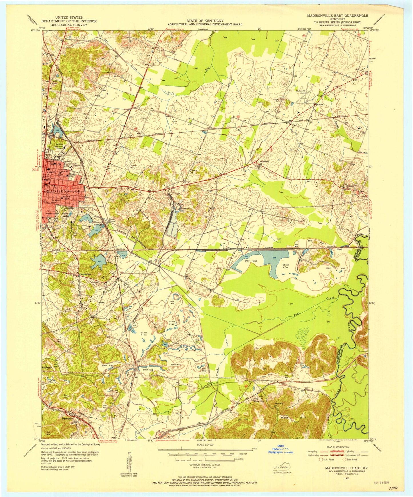 Classic USGS Madisonville East Kentucky 7.5'x7.5' Topo Map Image
