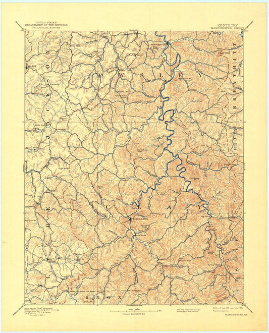 Historic 1891 Manchester Kentucky 30'x30' Topo Map Image