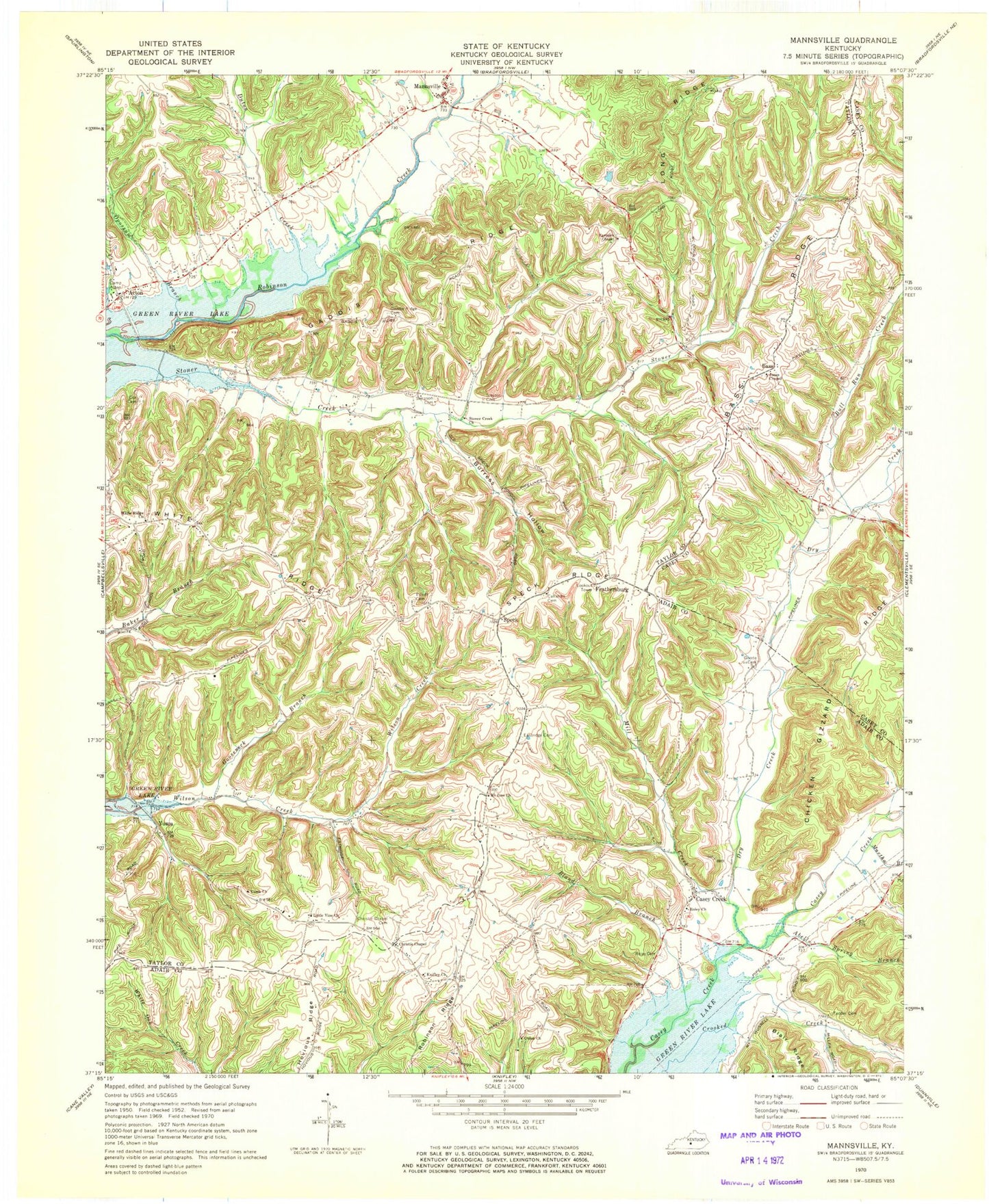 Classic USGS Mannsville Kentucky 7.5'x7.5' Topo Map Image
