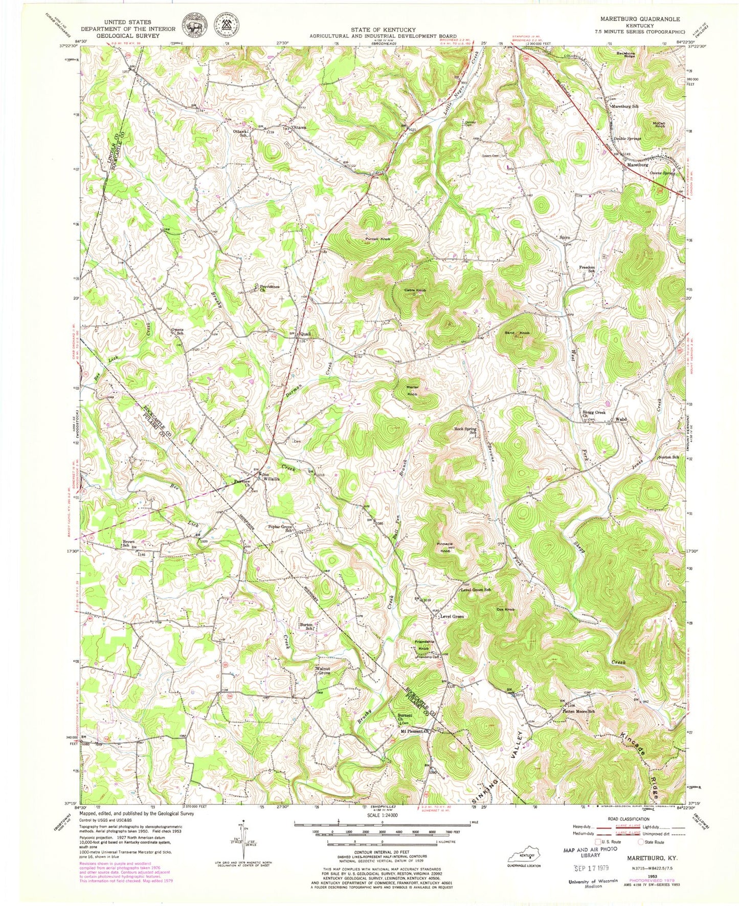 Classic USGS Maretburg Kentucky 7.5'x7.5' Topo Map Image
