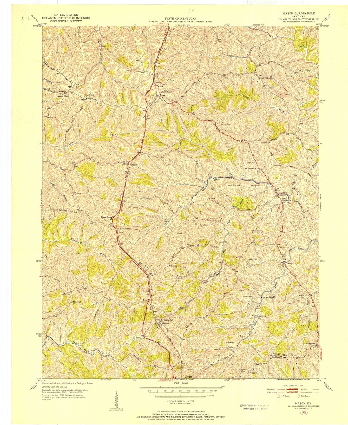 Classic USGS Mason Kentucky 7.5'x7.5' Topo Map Image