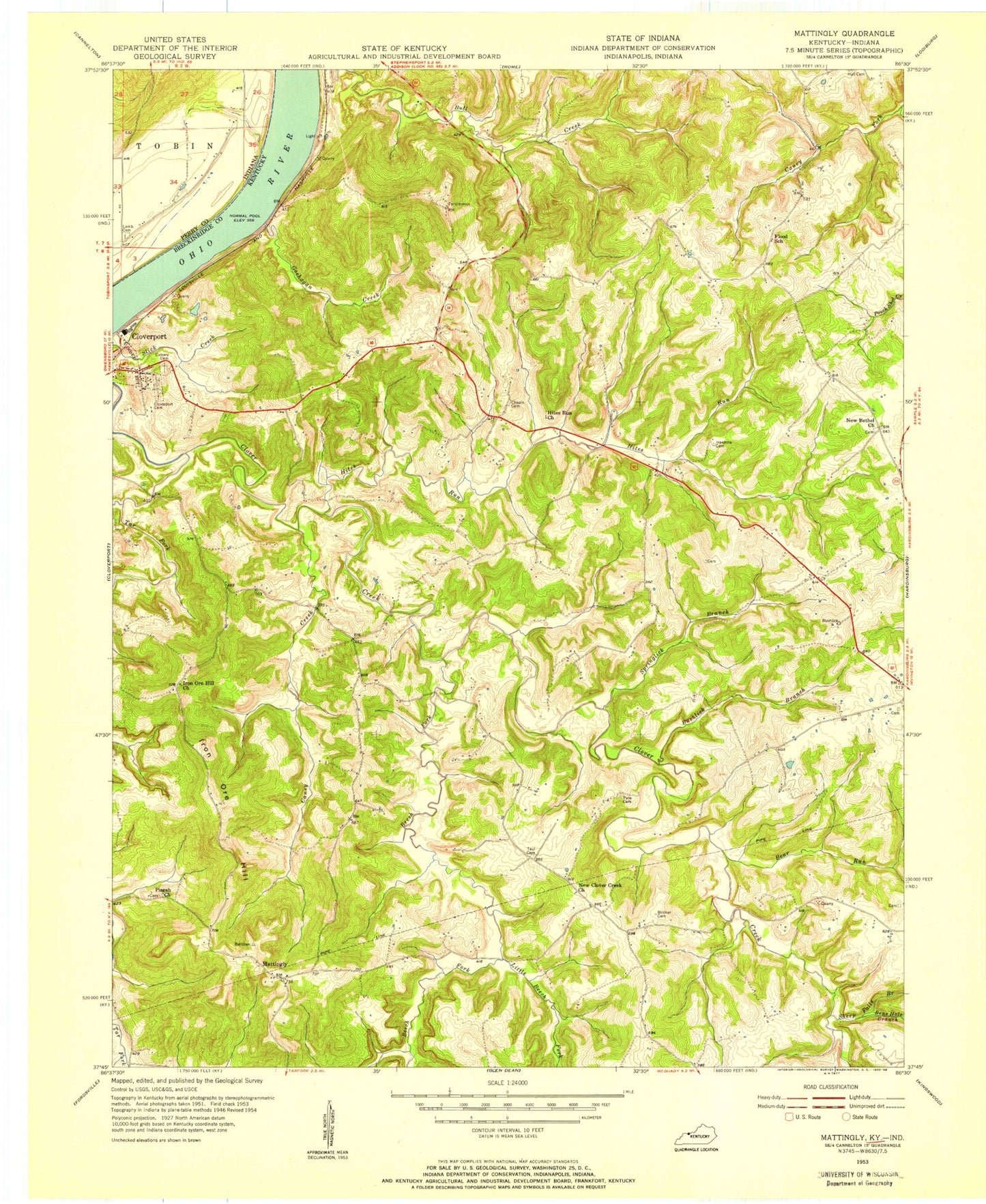 Classic USGS Mattingly Kentucky 7.5'x7.5' Topo Map Image