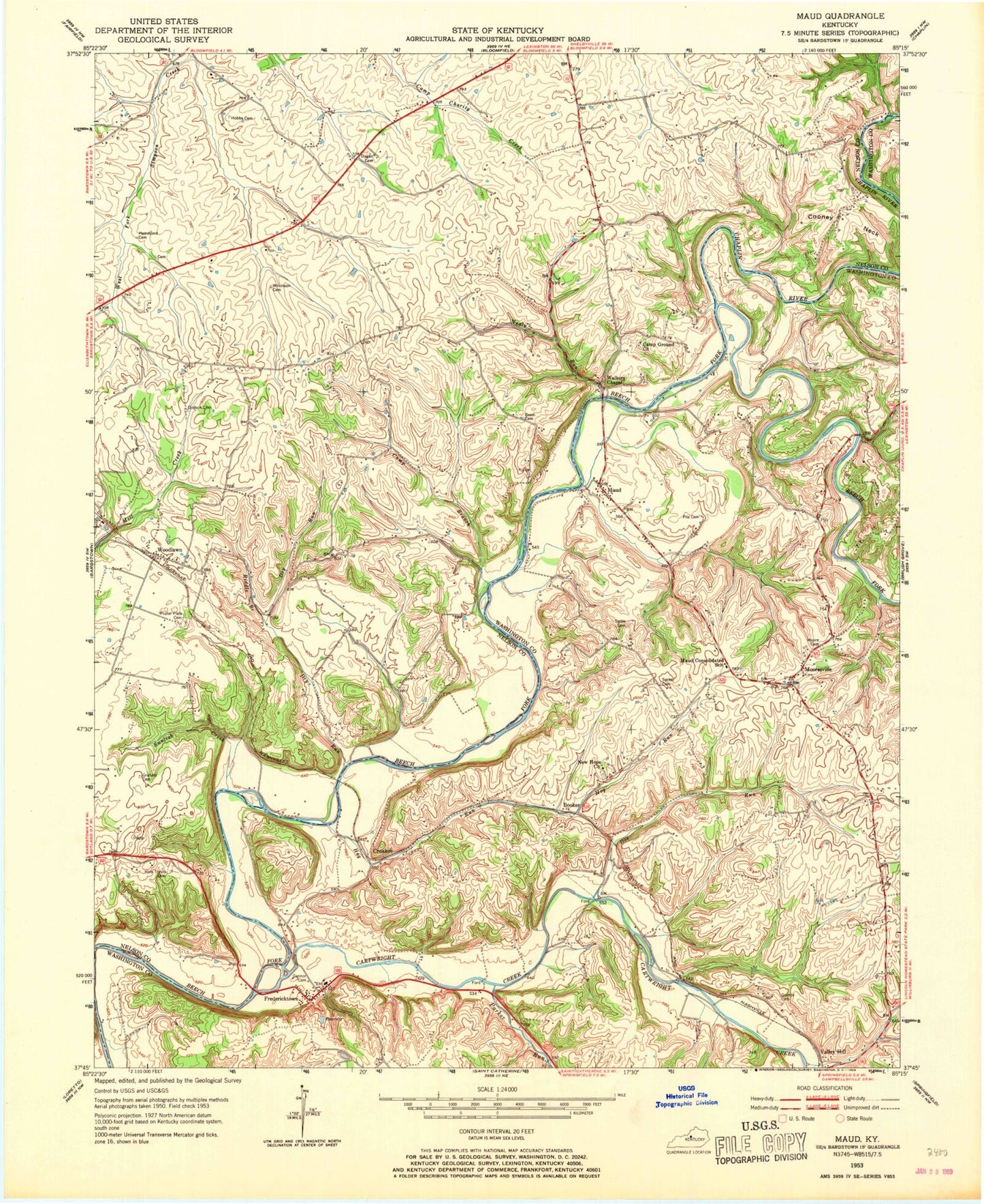 Classic USGS Maud Kentucky 7.5'x7.5' Topo Map Image