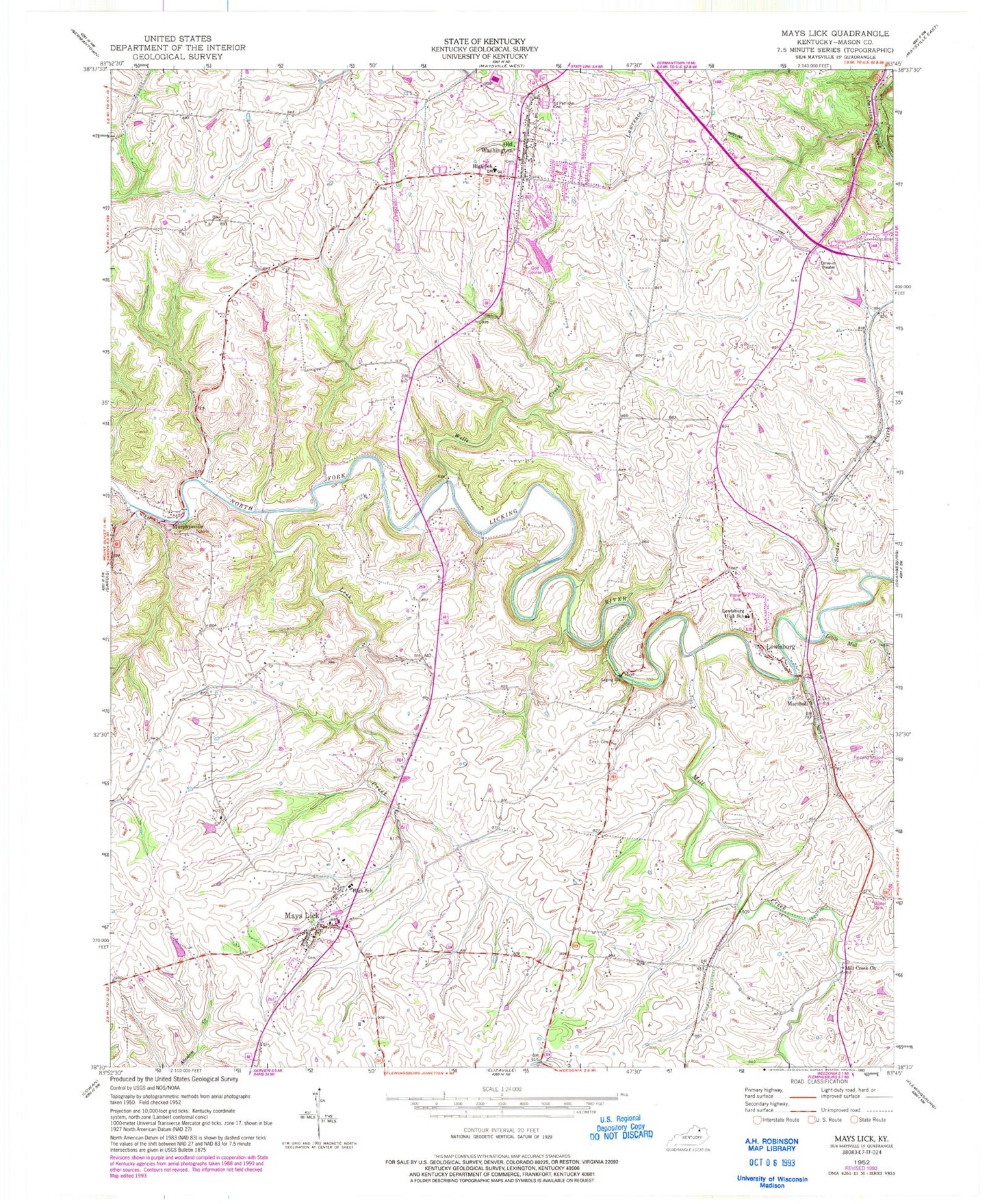 Classic USGS Mays Lick Kentucky 7.5'x7.5' Topo Map Image