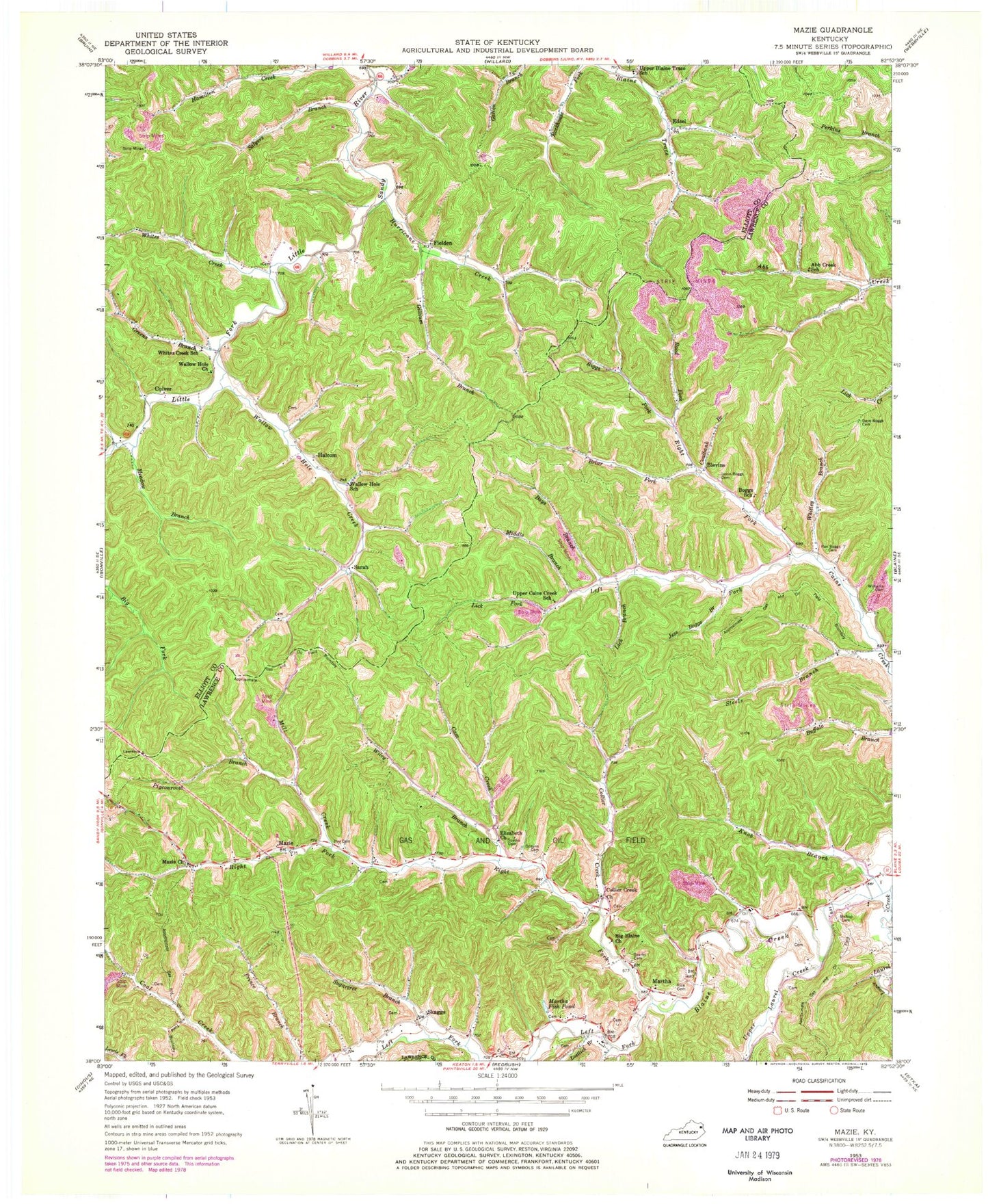 Classic USGS Mazie Kentucky 7.5'x7.5' Topo Map Image