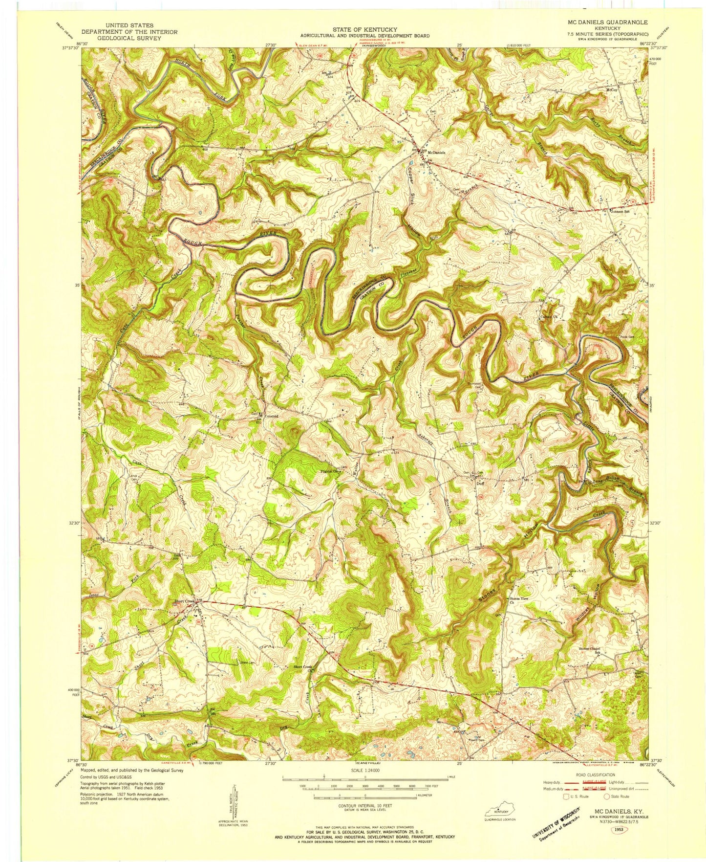 Classic USGS McDaniels Kentucky 7.5'x7.5' Topo Map Image