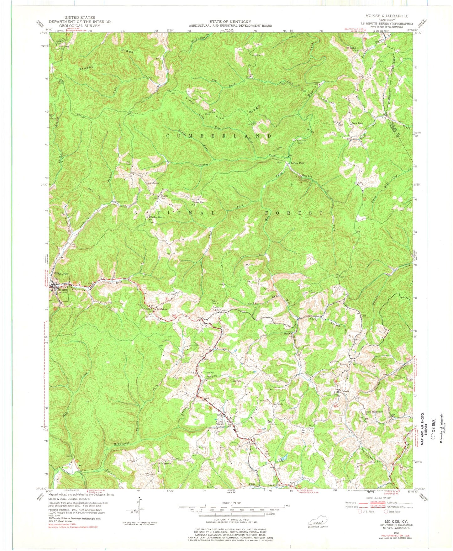 Classic USGS McKee Kentucky 7.5'x7.5' Topo Map Image