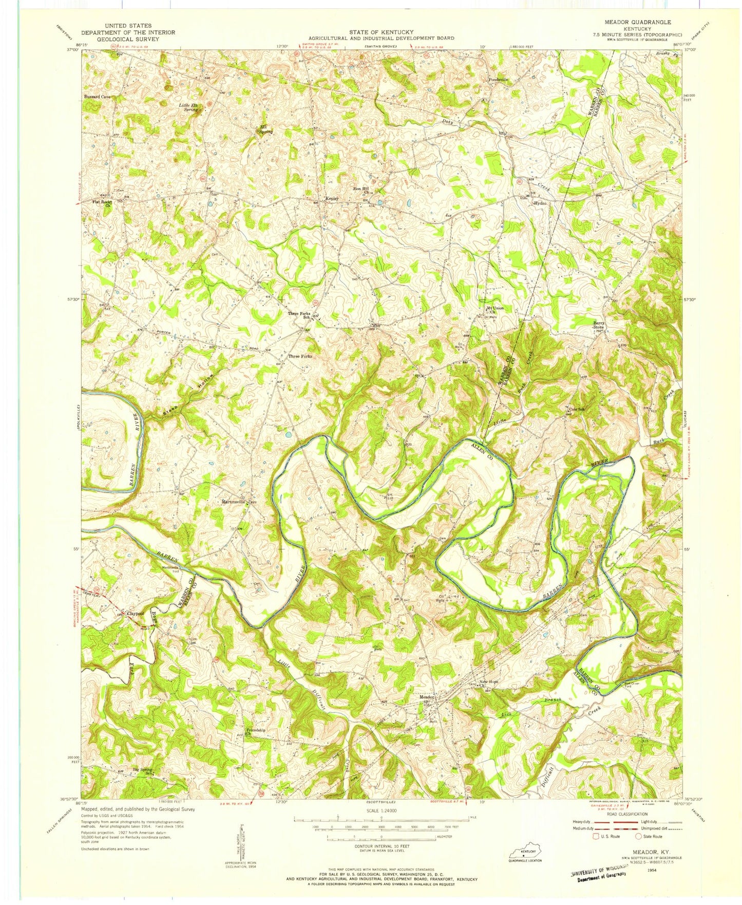 Classic USGS Meador Kentucky 7.5'x7.5' Topo Map Image