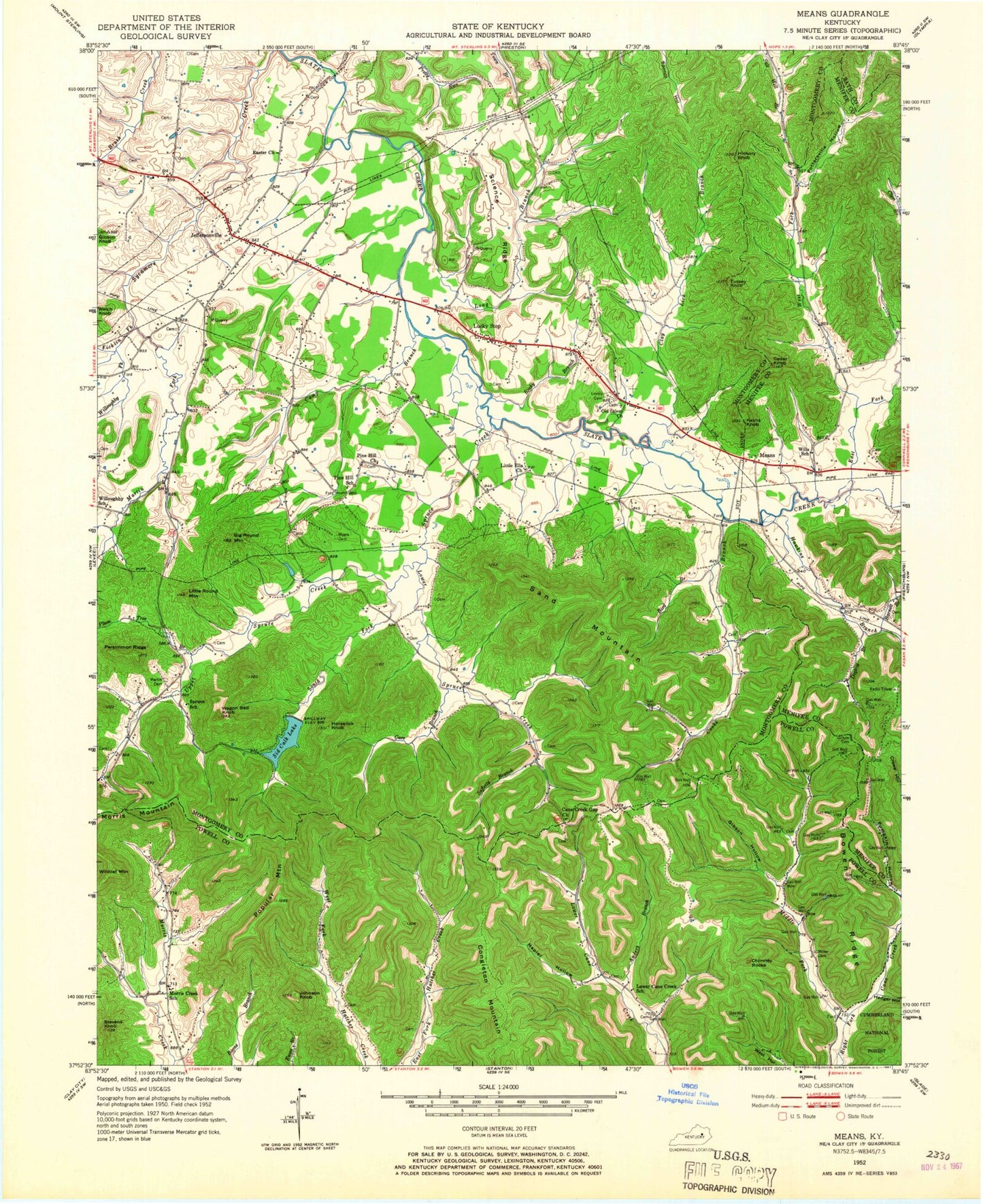 Classic USGS Means Kentucky 7.5'x7.5' Topo Map Image