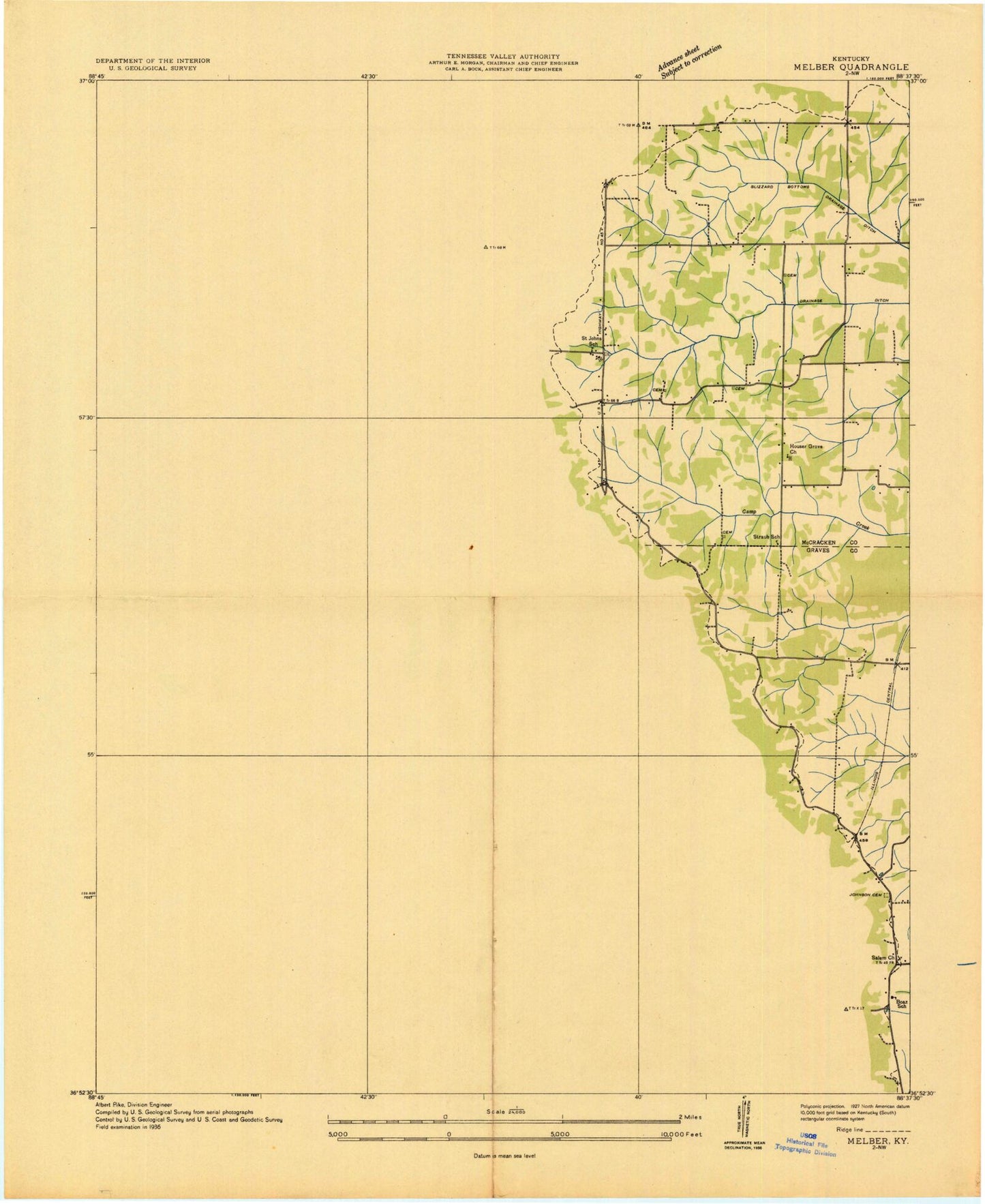 Classic USGS Melber Kentucky 7.5'x7.5' Topo Map Image