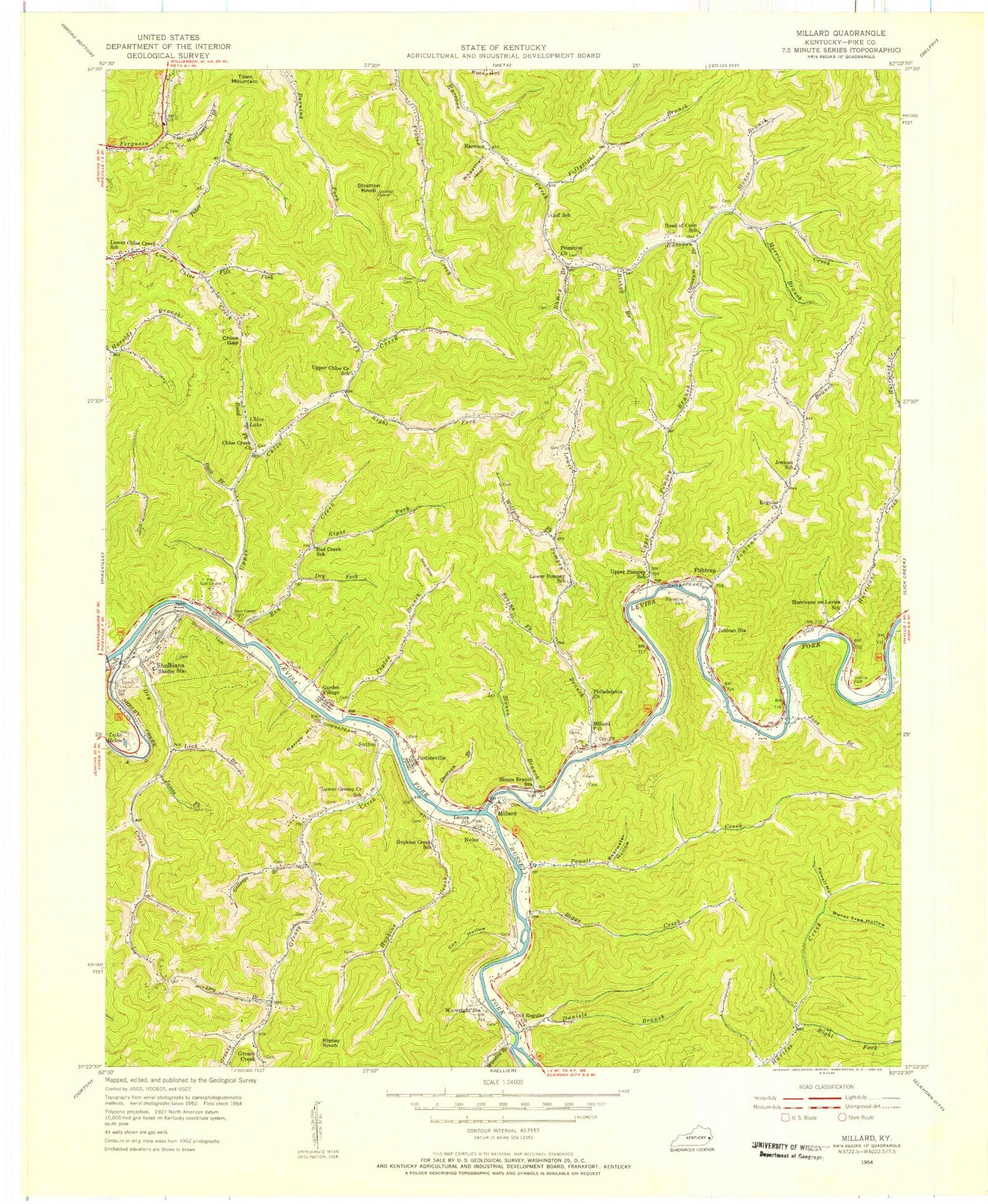 Classic USGS Millard Kentucky 7.5'x7.5' Topo Map Image