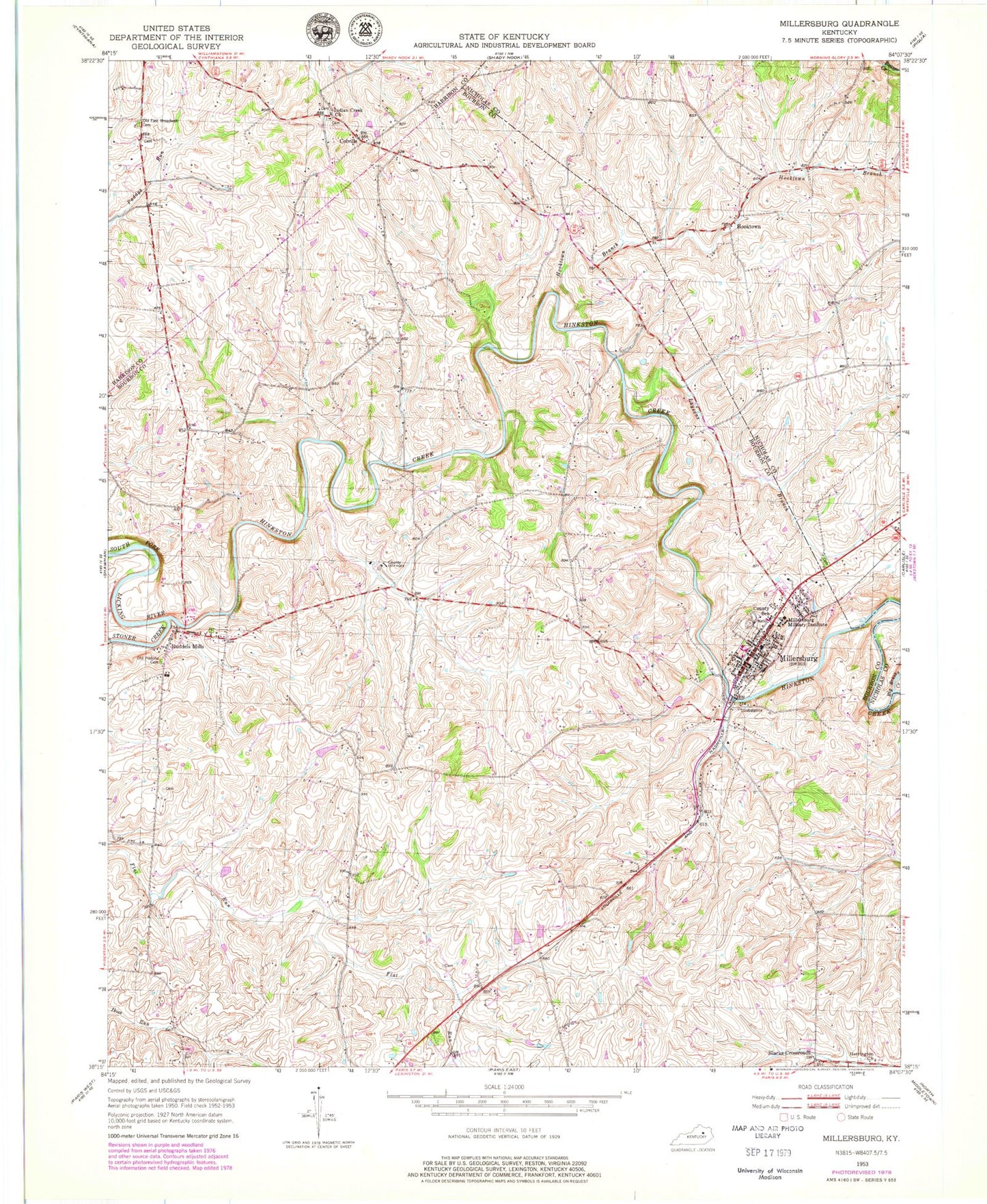 Classic USGS Millersburg Kentucky 7.5'x7.5' Topo Map Image