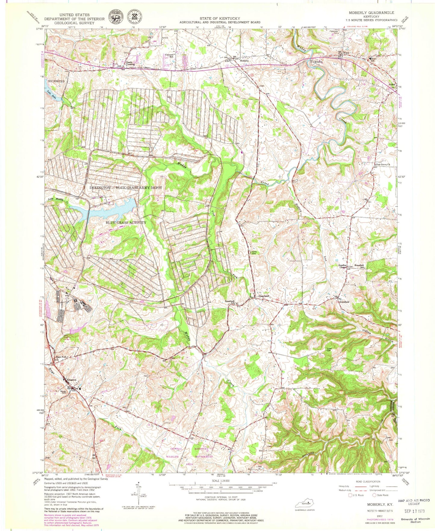 Classic USGS Moberly Kentucky 7.5'x7.5' Topo Map Image