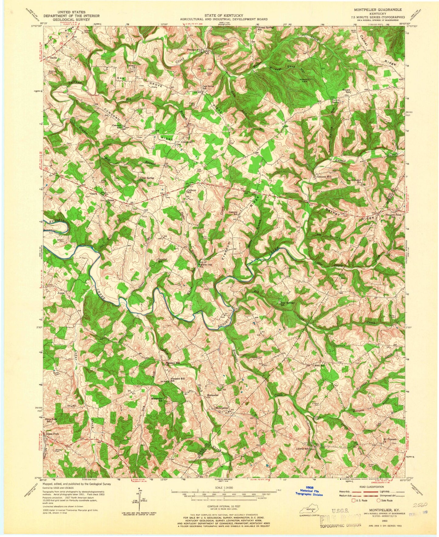 Classic USGS Montpelier Kentucky 7.5'x7.5' Topo Map Image