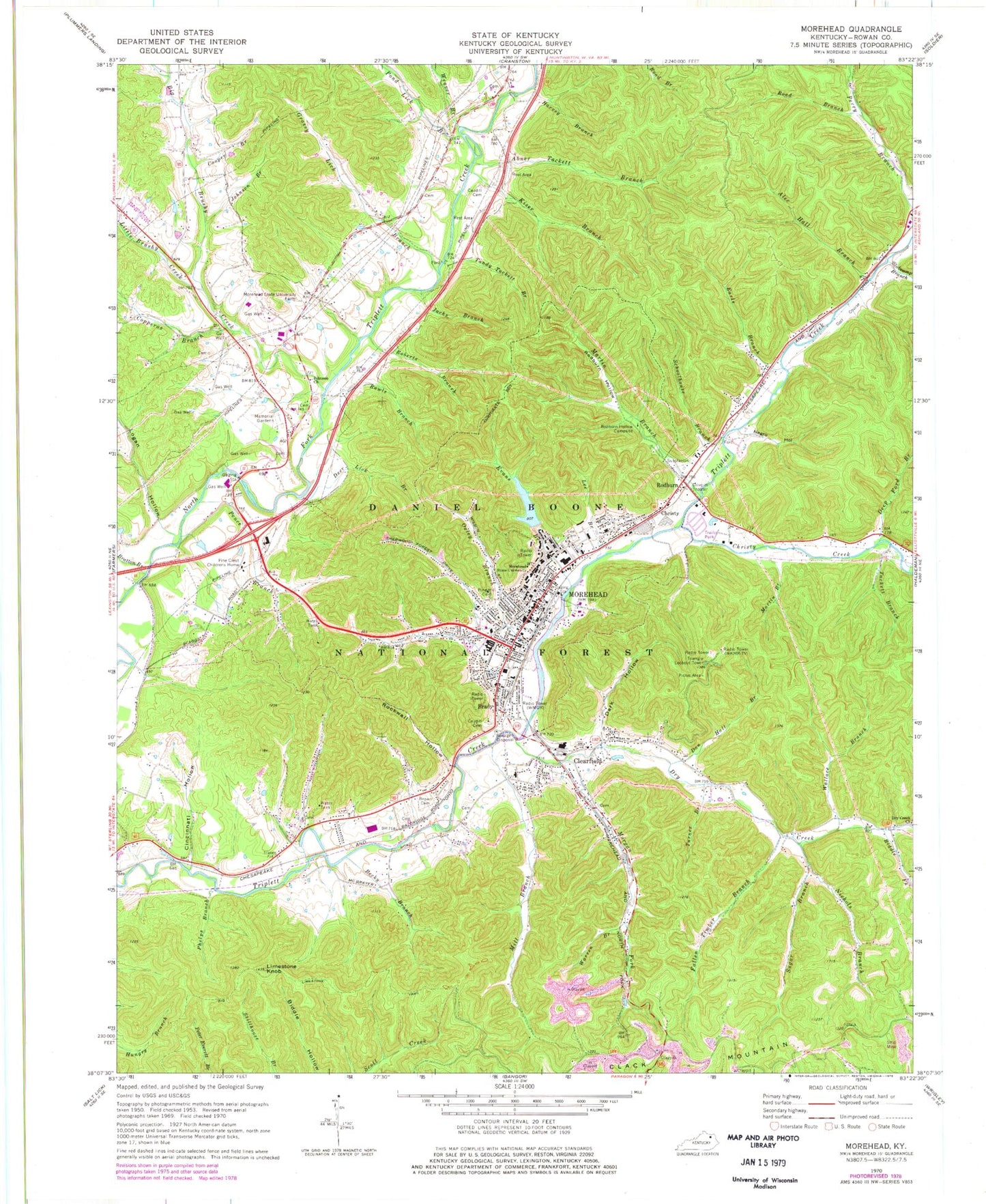 Classic USGS Morehead Kentucky 7.5'x7.5' Topo Map Image