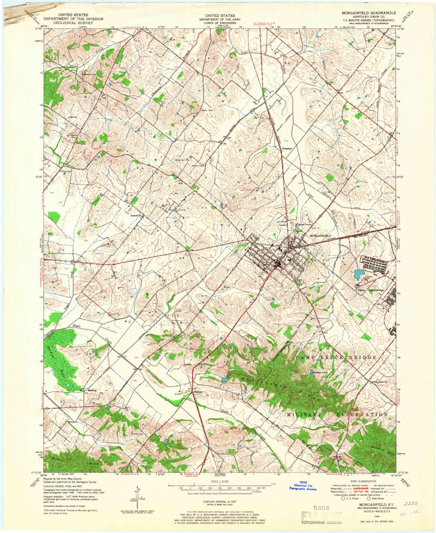 Classic USGS Morganfield Kentucky 7.5'x7.5' Topo Map Image