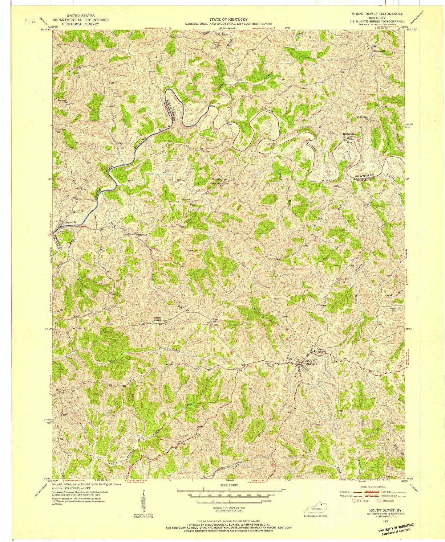 Classic USGS Mount Olivet Kentucky 7.5'x7.5' Topo Map Image