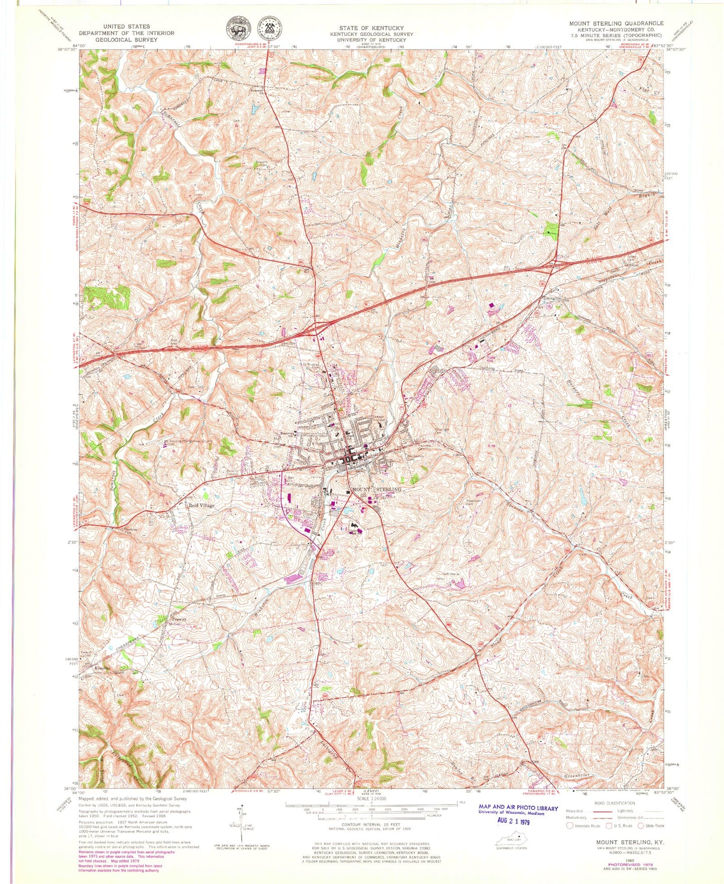 Classic USGS Mount Sterling Kentucky 7.5'x7.5' Topo Map Image