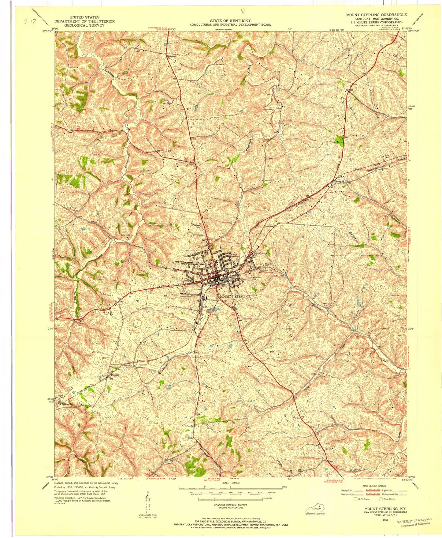 Classic USGS Mount Sterling Kentucky 7.5'x7.5' Topo Map Image