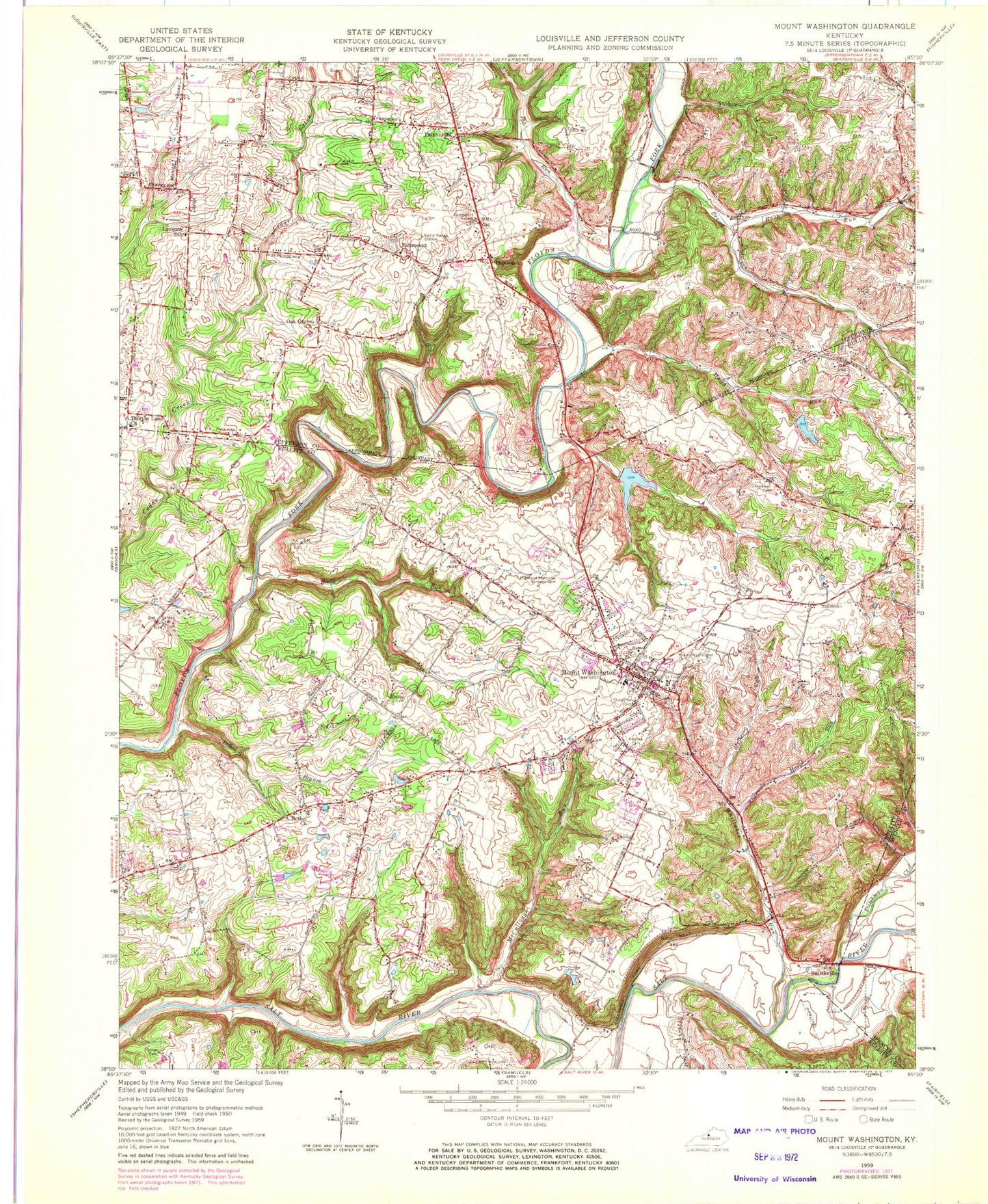 Classic USGS Mount Washington Kentucky 7.5'x7.5' Topo Map Image