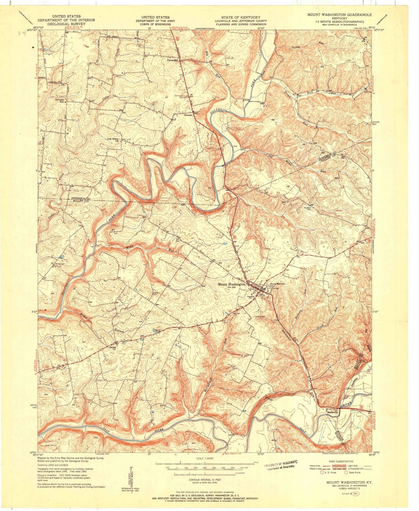 Classic USGS Mount Washington Kentucky 7.5'x7.5' Topo Map Image