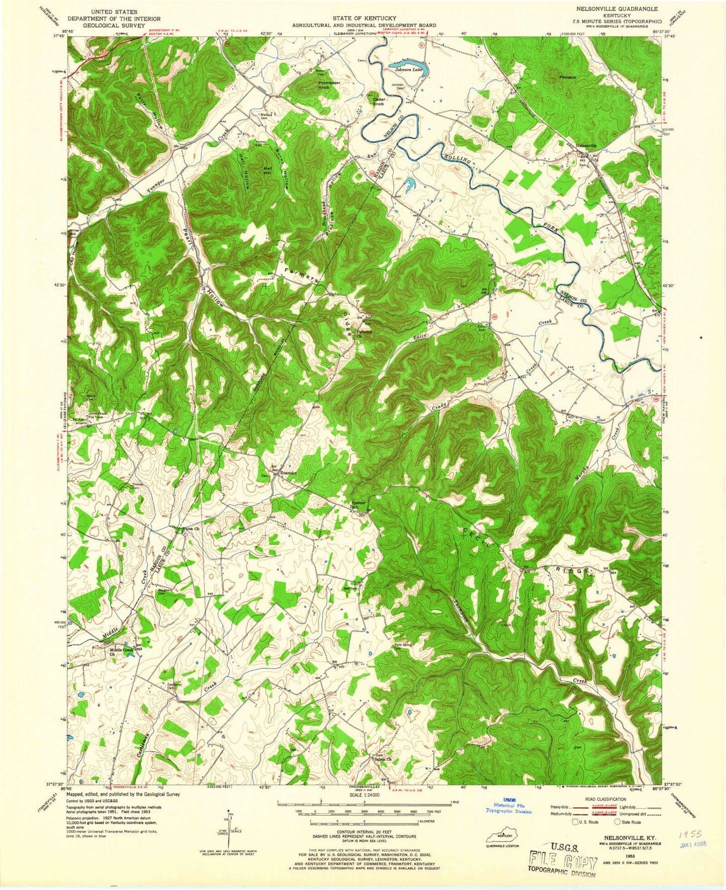 Classic USGS Nelsonville Kentucky 7.5'x7.5' Topo Map Image