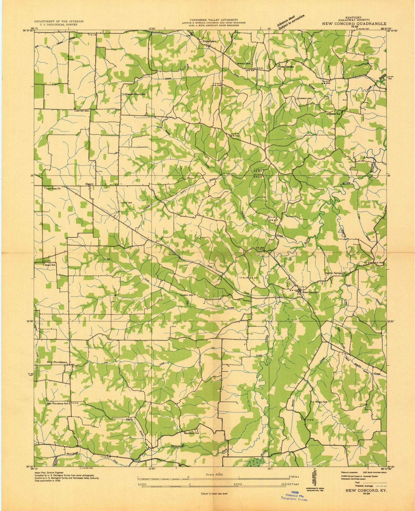Classic USGS New Concord Kentucky 7.5'x7.5' Topo Map Image