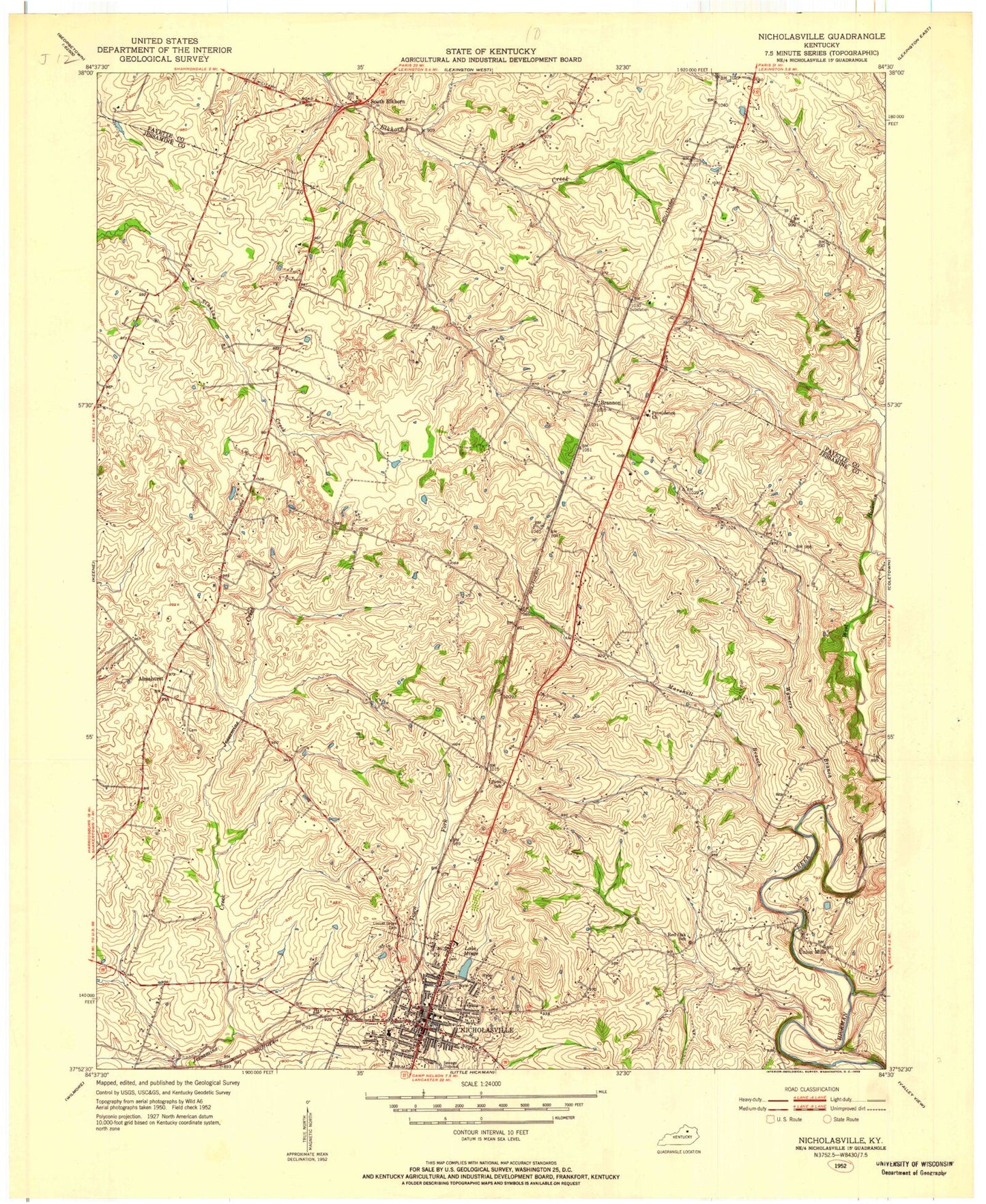Classic USGS Nicholasville Kentucky 7.5'x7.5' Topo Map Image
