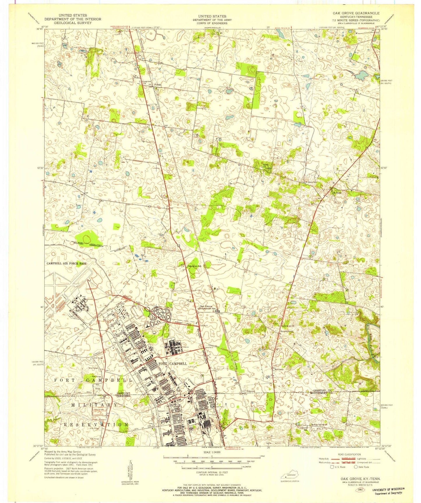 Classic USGS Oak Grove Kentucky 7.5'x7.5' Topo Map Image
