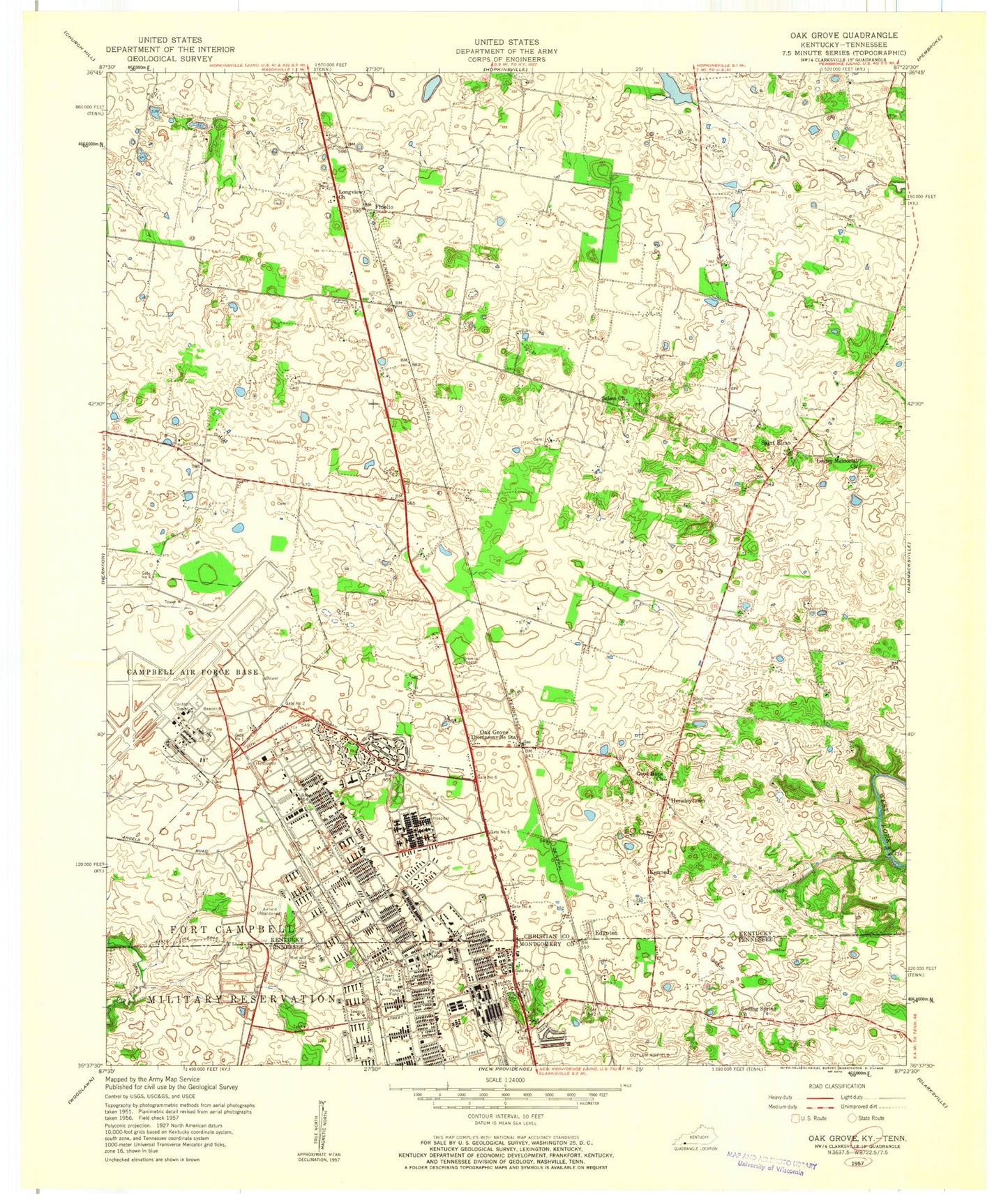 Classic USGS Oak Grove Kentucky 7.5'x7.5' Topo Map Image