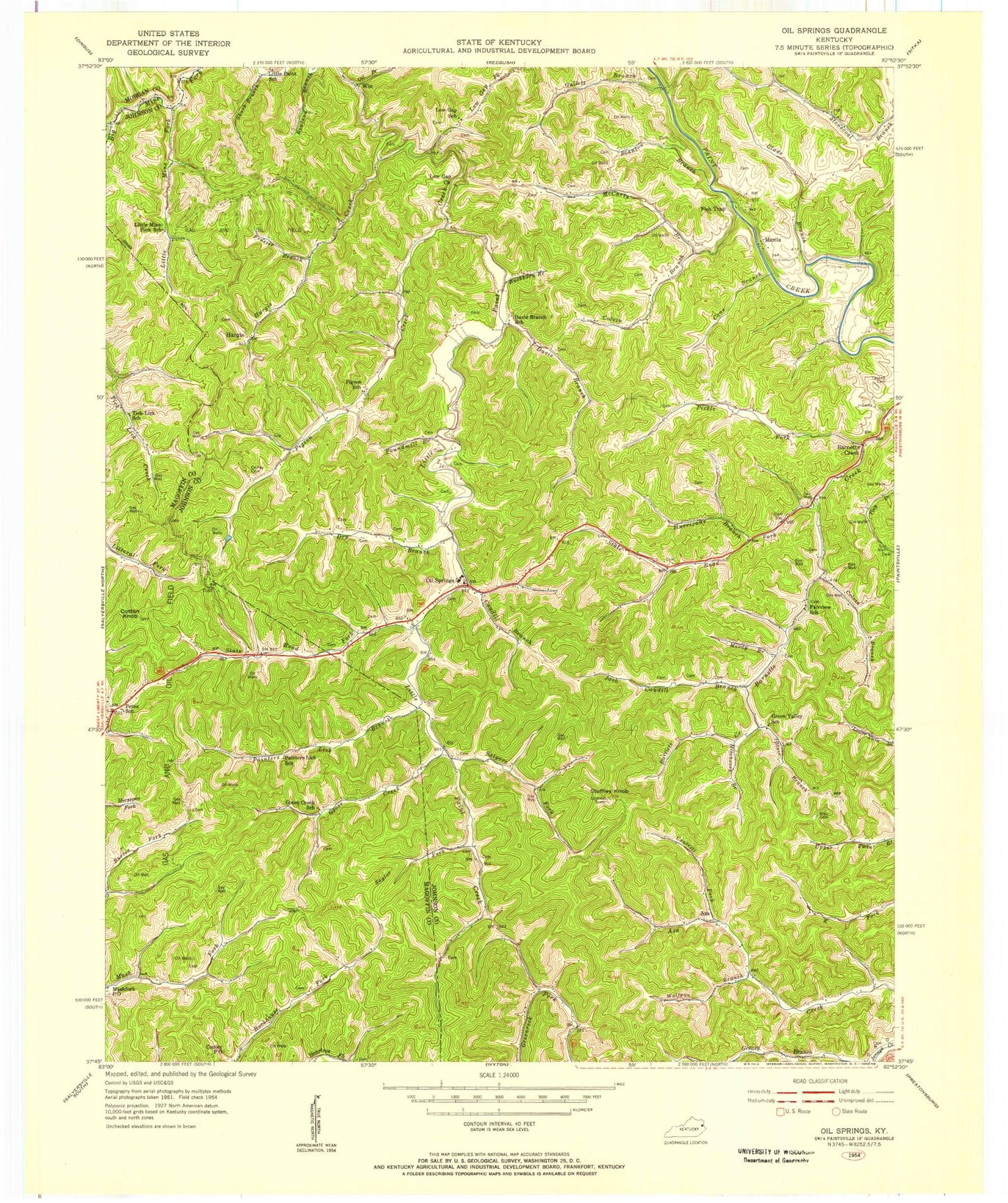Classic USGS Oil Springs Kentucky 7.5'x7.5' Topo Map Image