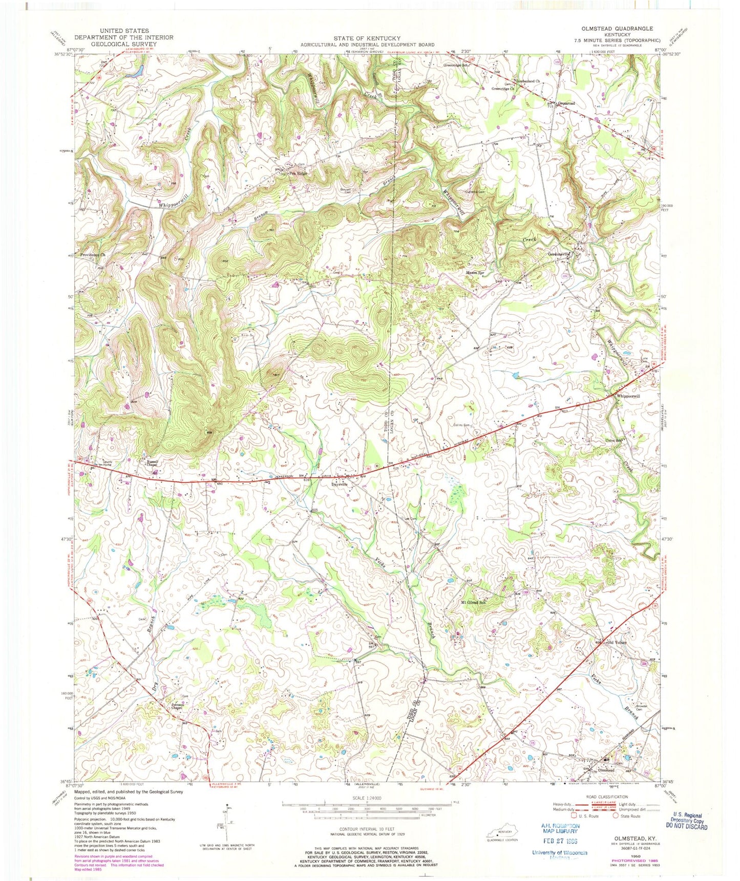Classic USGS Olmstead Kentucky 7.5'x7.5' Topo Map Image