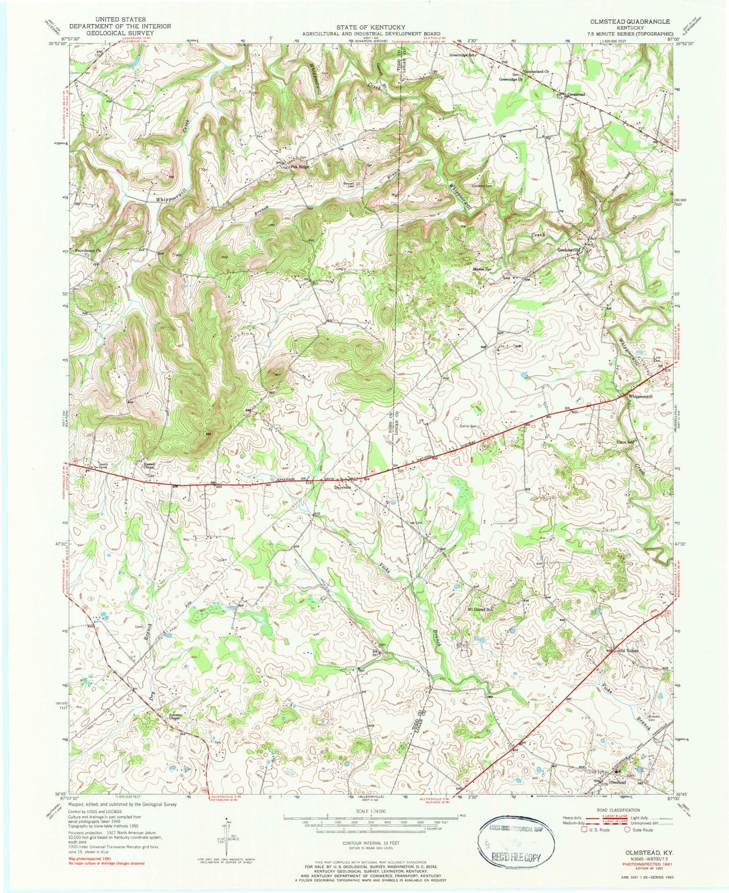 Classic USGS Olmstead Kentucky 7.5'x7.5' Topo Map Image