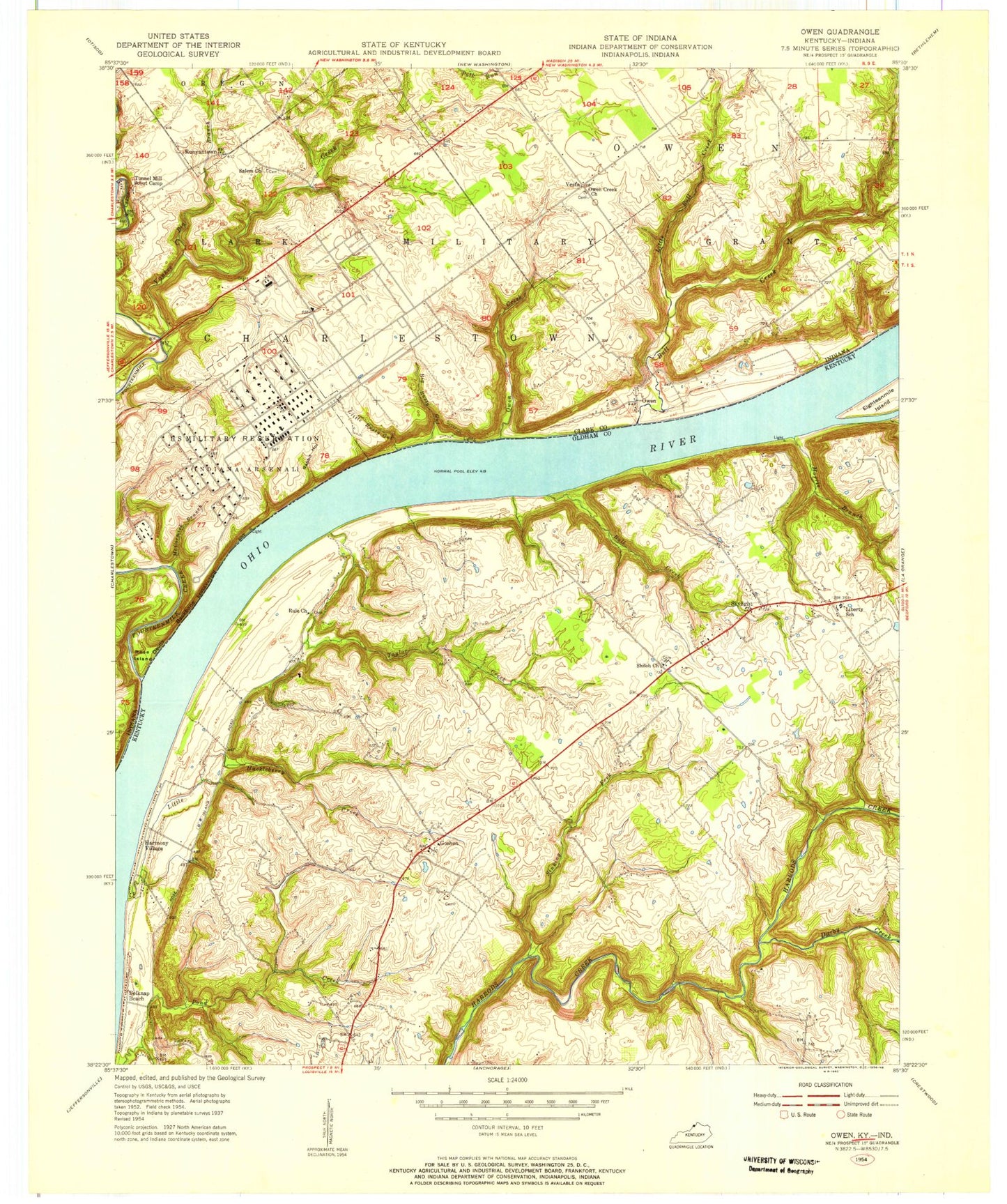 Classic USGS Owen Indiana 7.5'x7.5' Topo Map Image