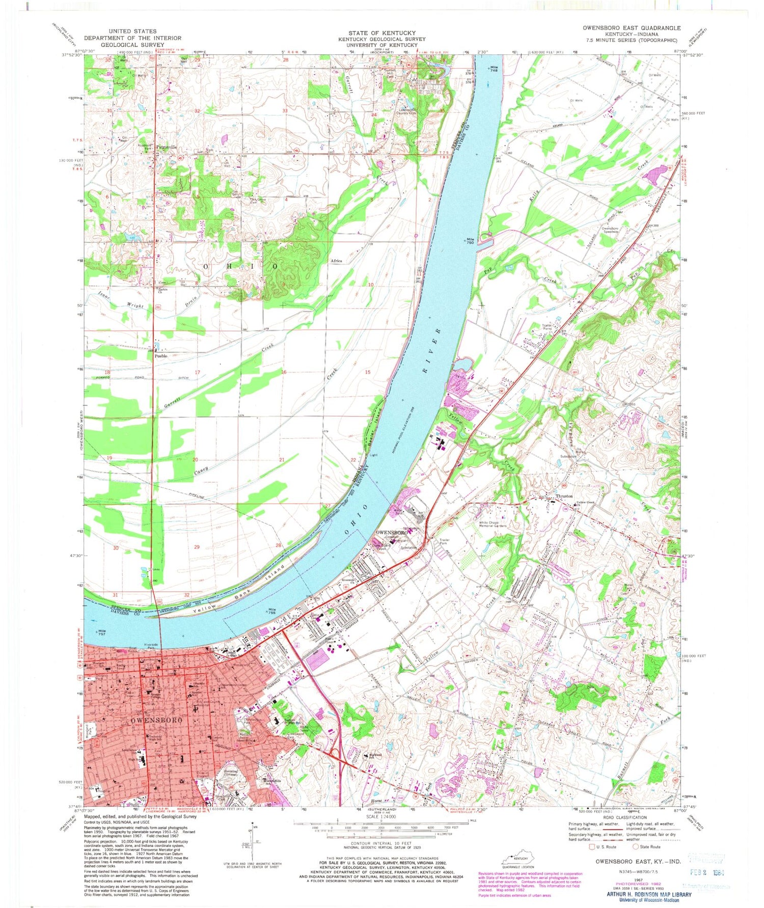 Classic USGS Owensboro East Kentucky 7.5'x7.5' Topo Map Image