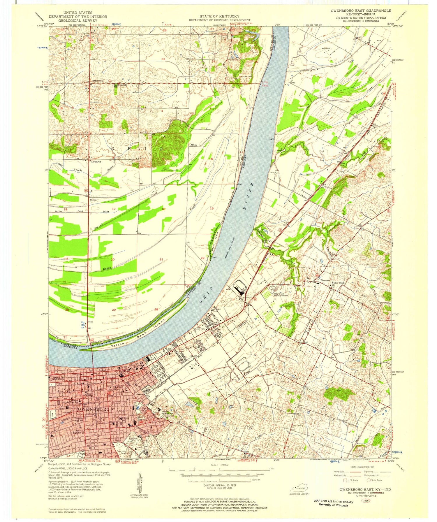 Classic USGS Owensboro East Kentucky 7.5'x7.5' Topo Map Image
