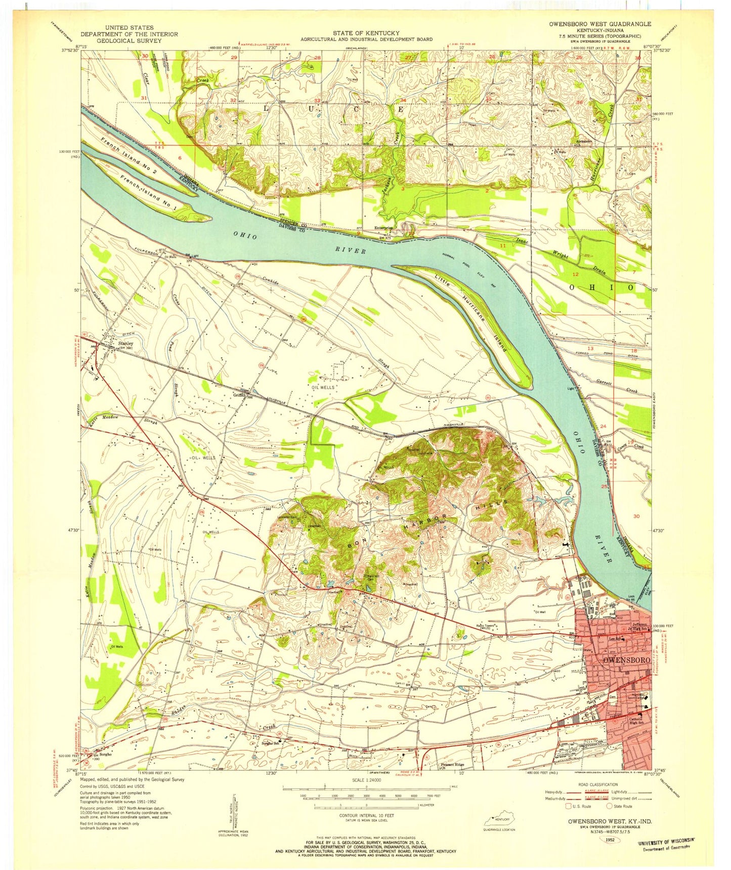 Classic USGS Owensboro West Kentucky 7.5'x7.5' Topo Map Image
