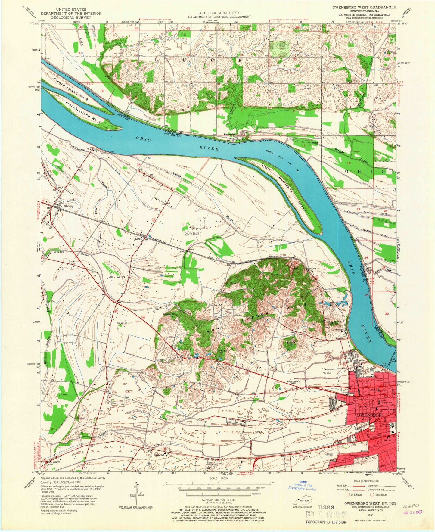 Classic USGS Owensboro West Kentucky 7.5'x7.5' Topo Map Image