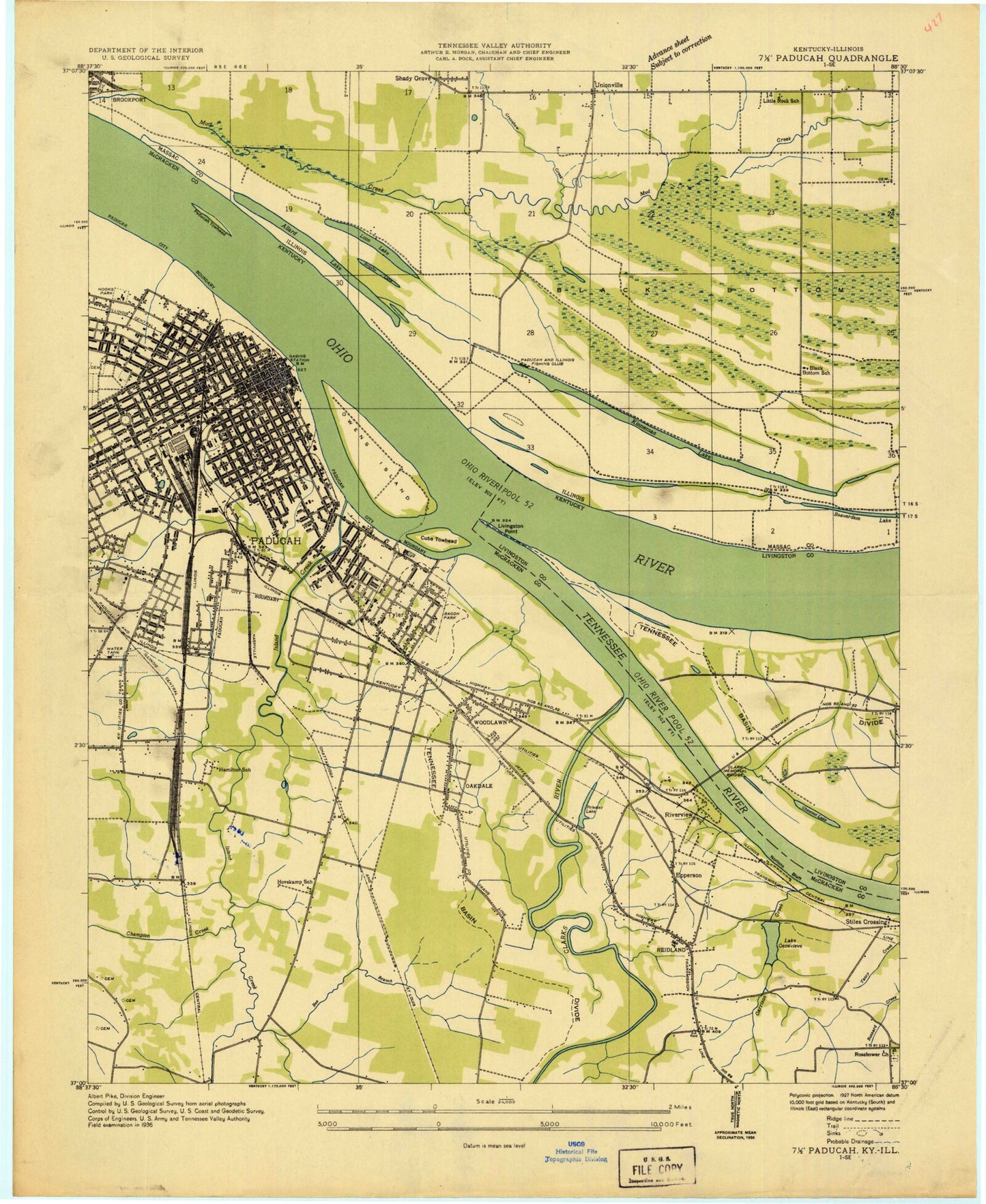 Classic USGS Paducah East Kentucky 7.5'x7.5' Topo Map Image