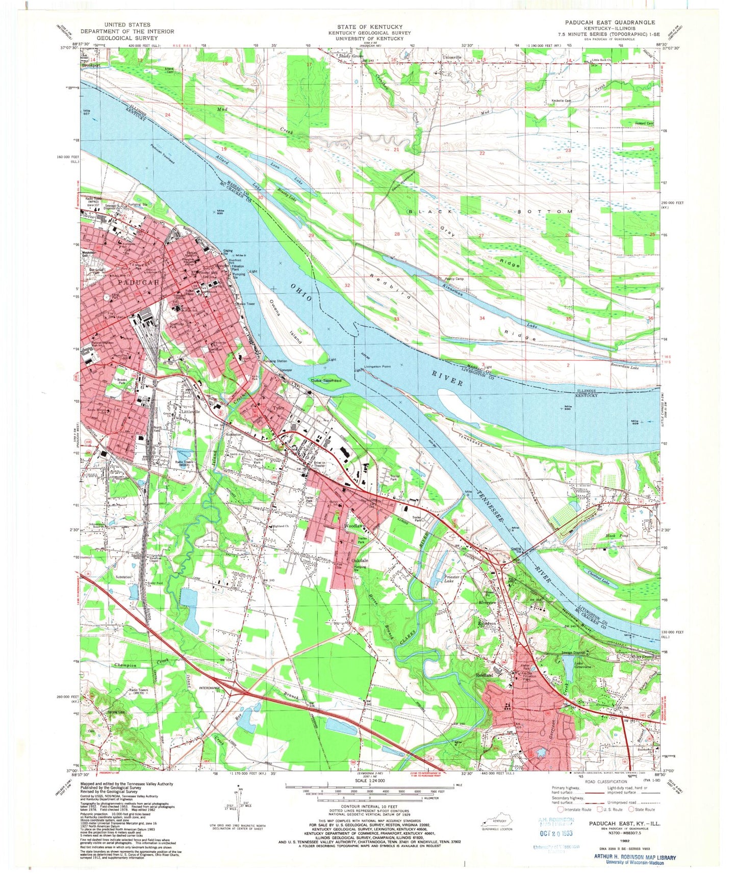 Classic USGS Paducah East Kentucky 7.5'x7.5' Topo Map Image