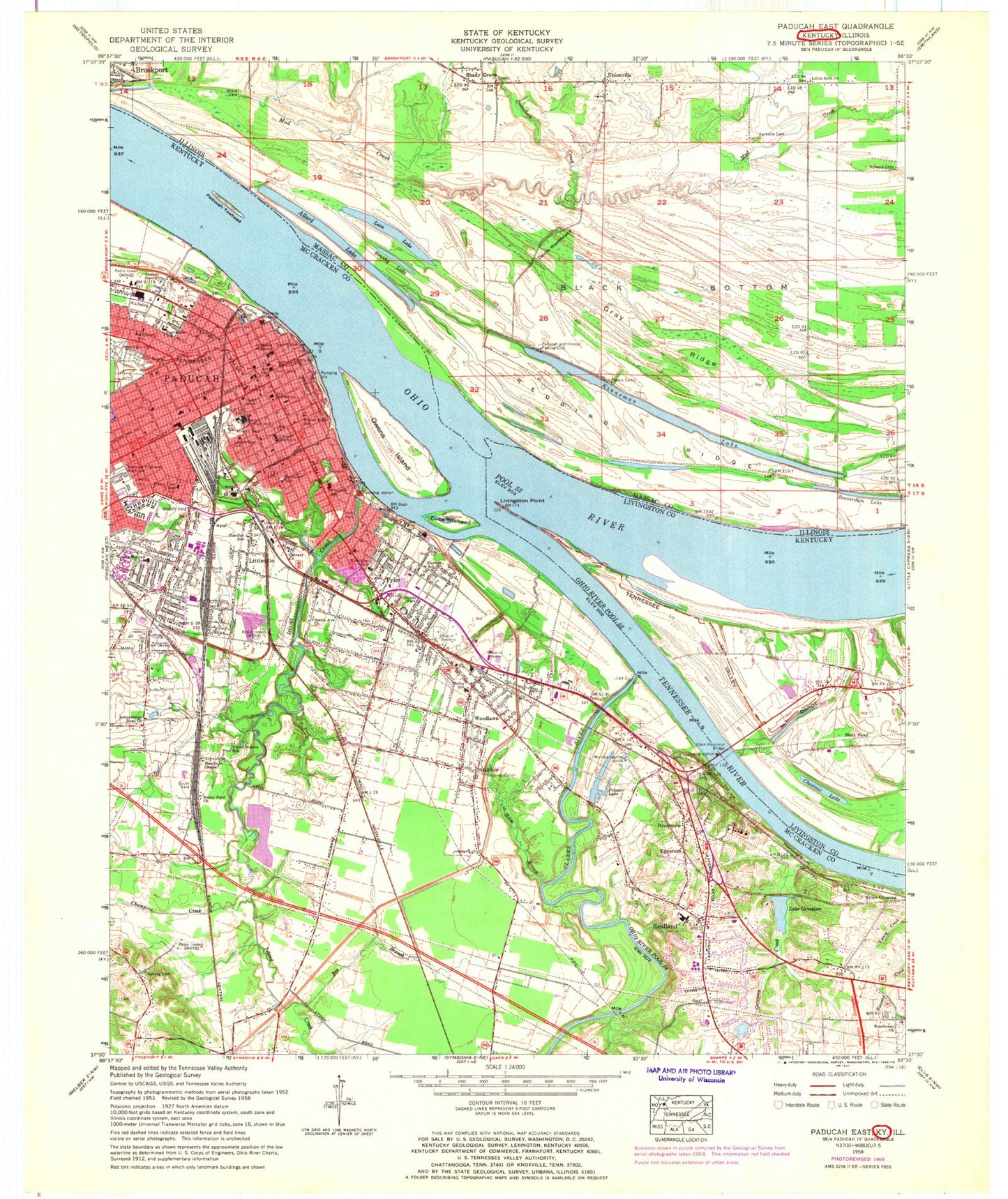 Classic USGS Paducah East Kentucky 7.5'x7.5' Topo Map Image