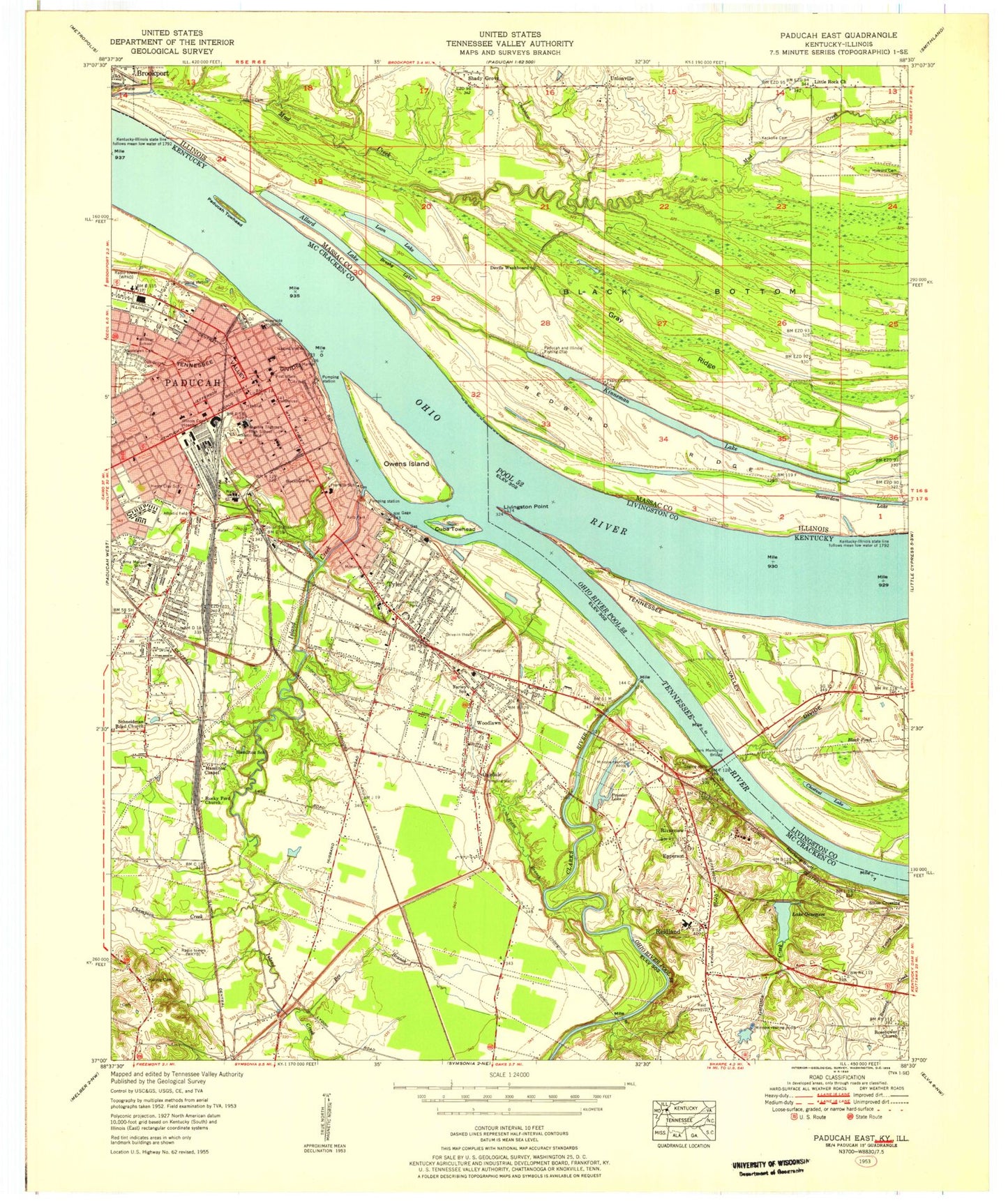 Classic USGS Paducah East Kentucky 7.5'x7.5' Topo Map Image