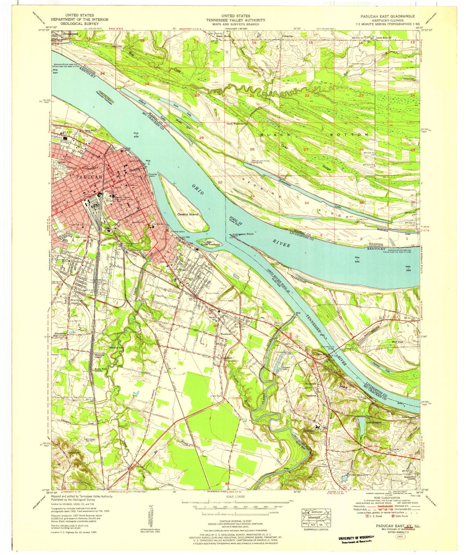 Classic USGS Paducah East Kentucky 7.5'x7.5' Topo Map Image