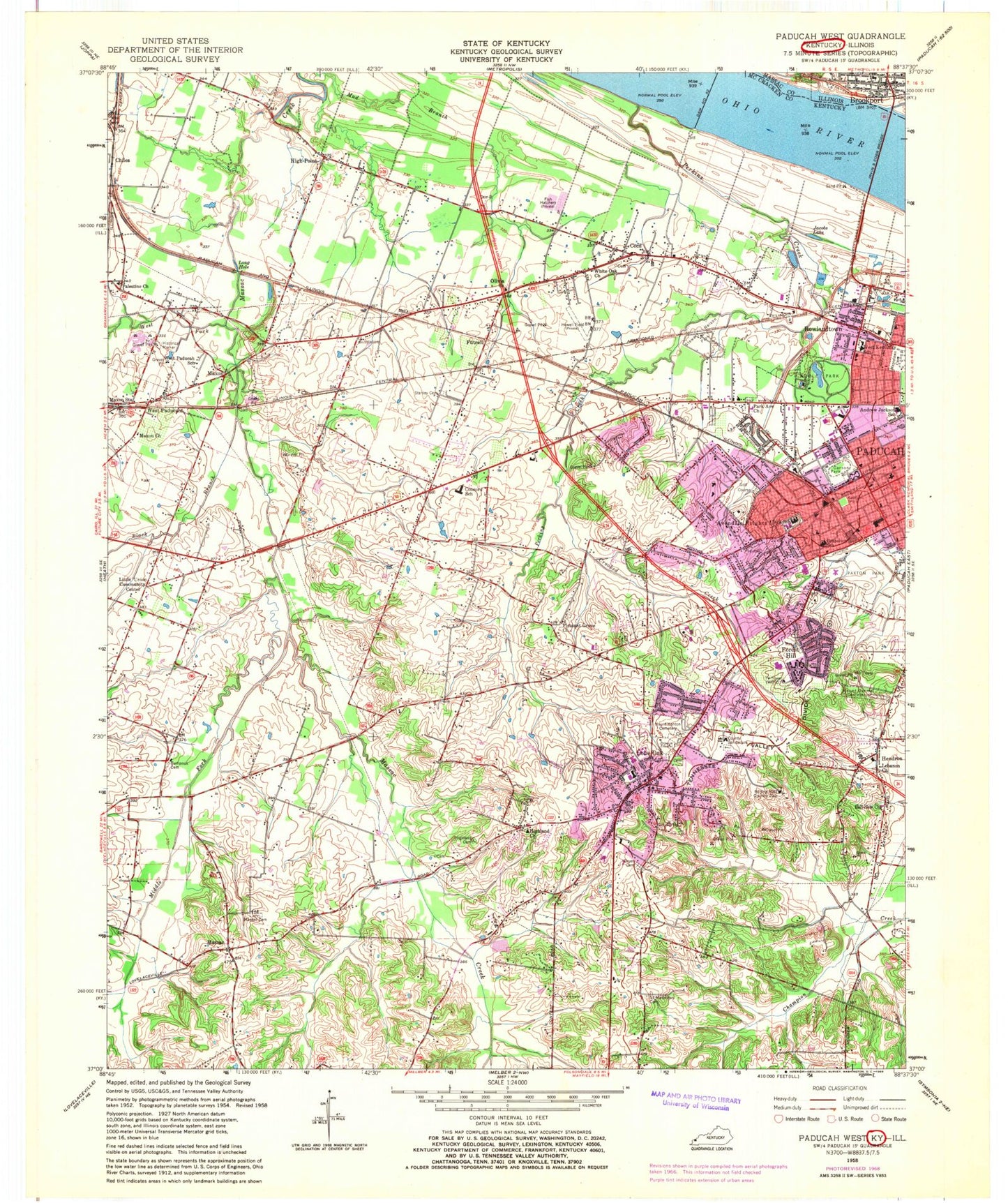 Classic USGS Paducah West Kentucky 7.5'x7.5' Topo Map Image